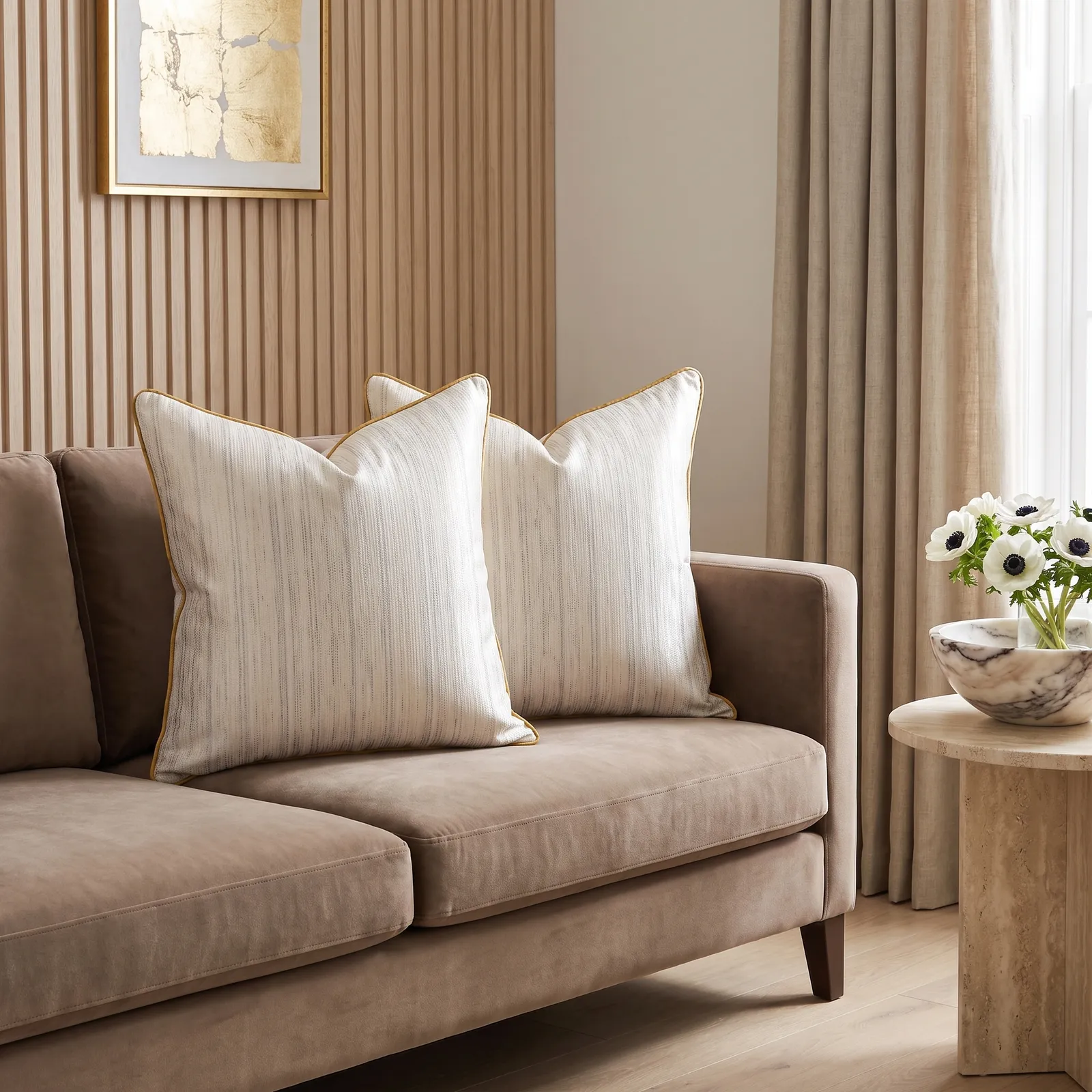 Cojín tela Jacquard lineal, Beige (60*60cm)
