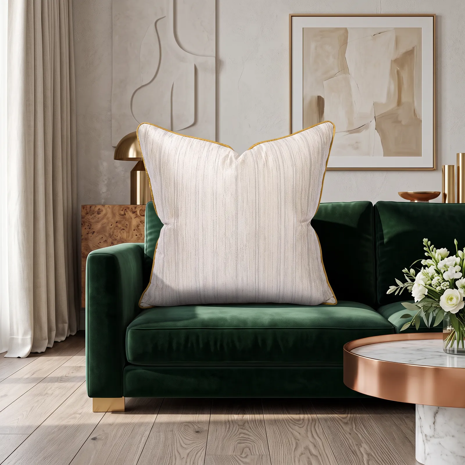 Cojín tela Jacquard lineal, Beige (60*60cm)