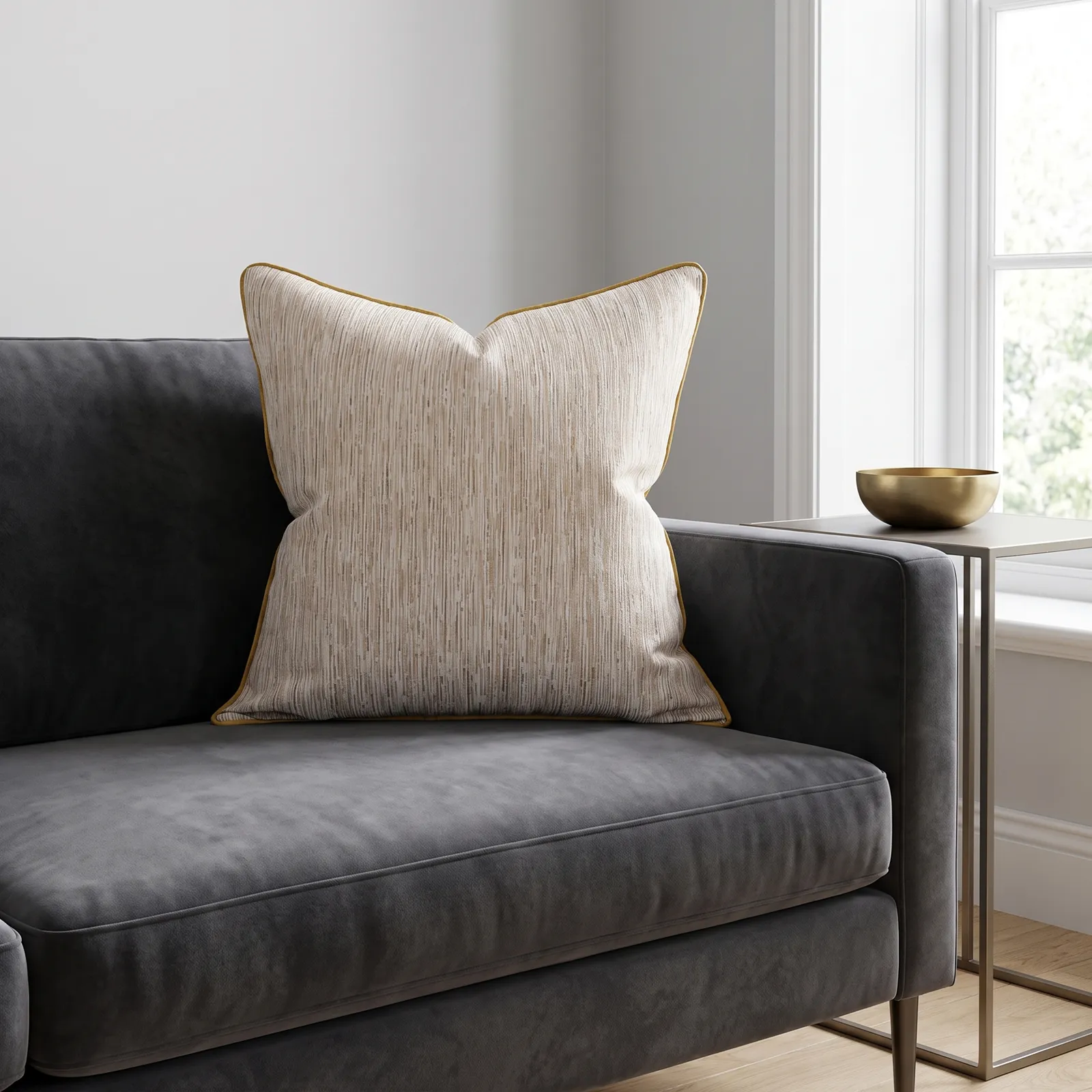 Cojín tela Jacquard lineal, Dorado (45*45cm)