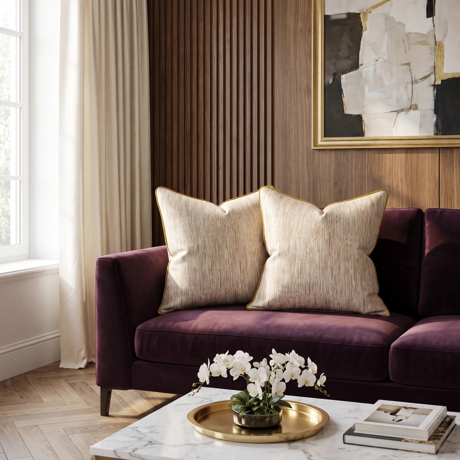 Cojín tela Jacquard lineal, Dorado (50*50cm)