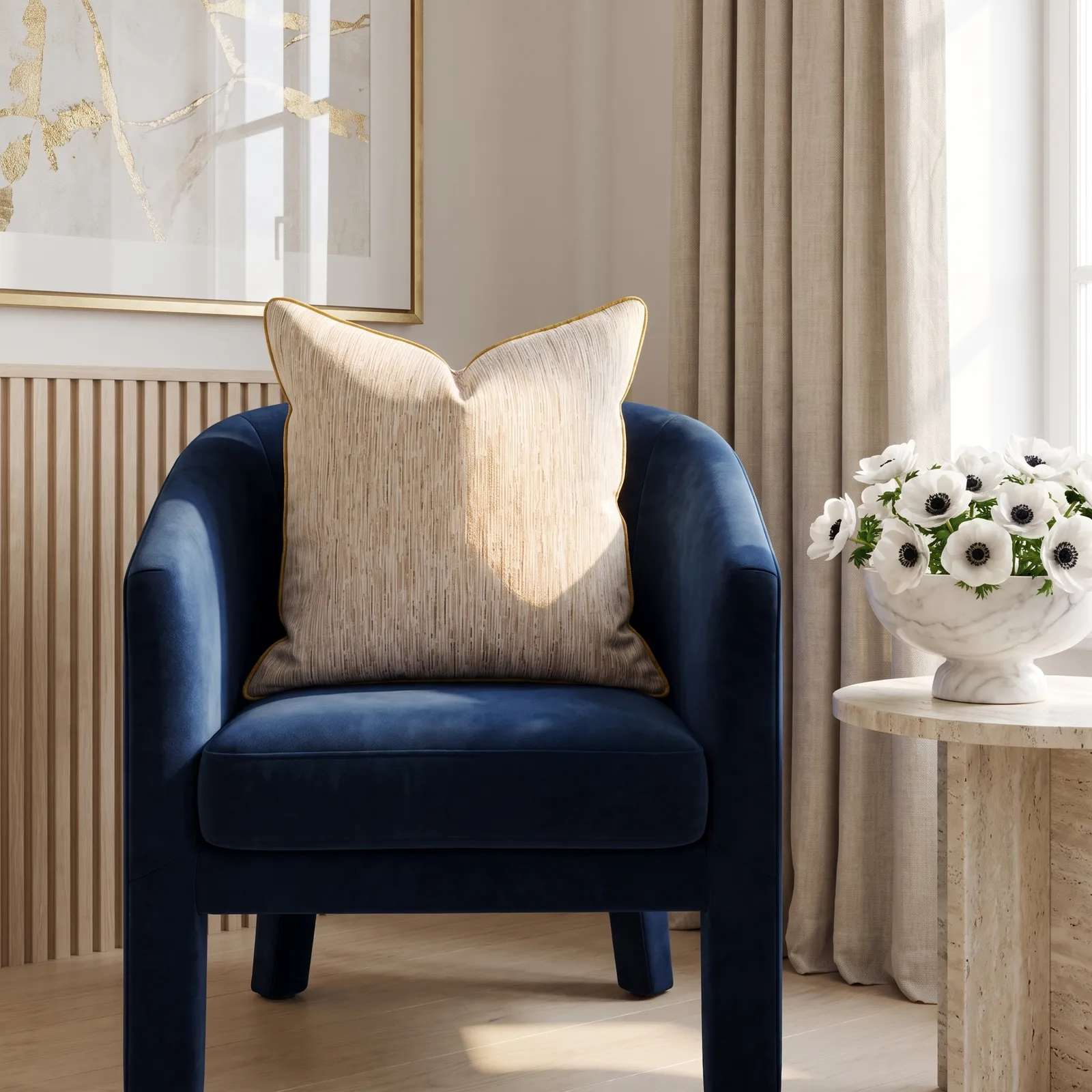 Cojín tela Jacquard lineal, Dorado (50*50cm)