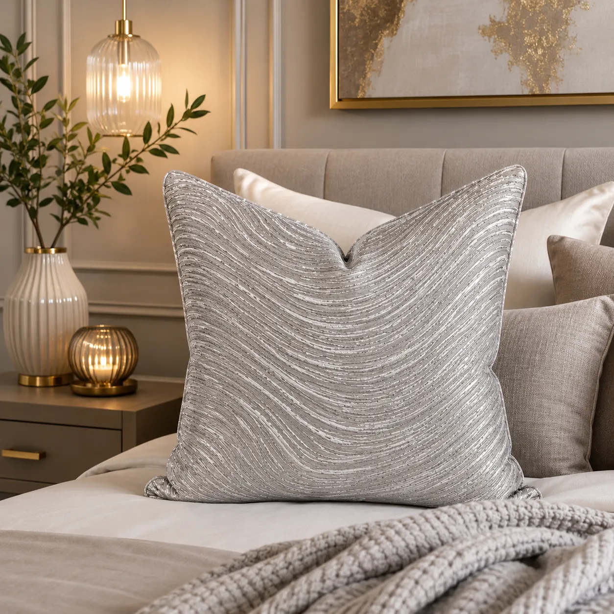 Cojín ondas metalizadas, Gris (45*45cm)