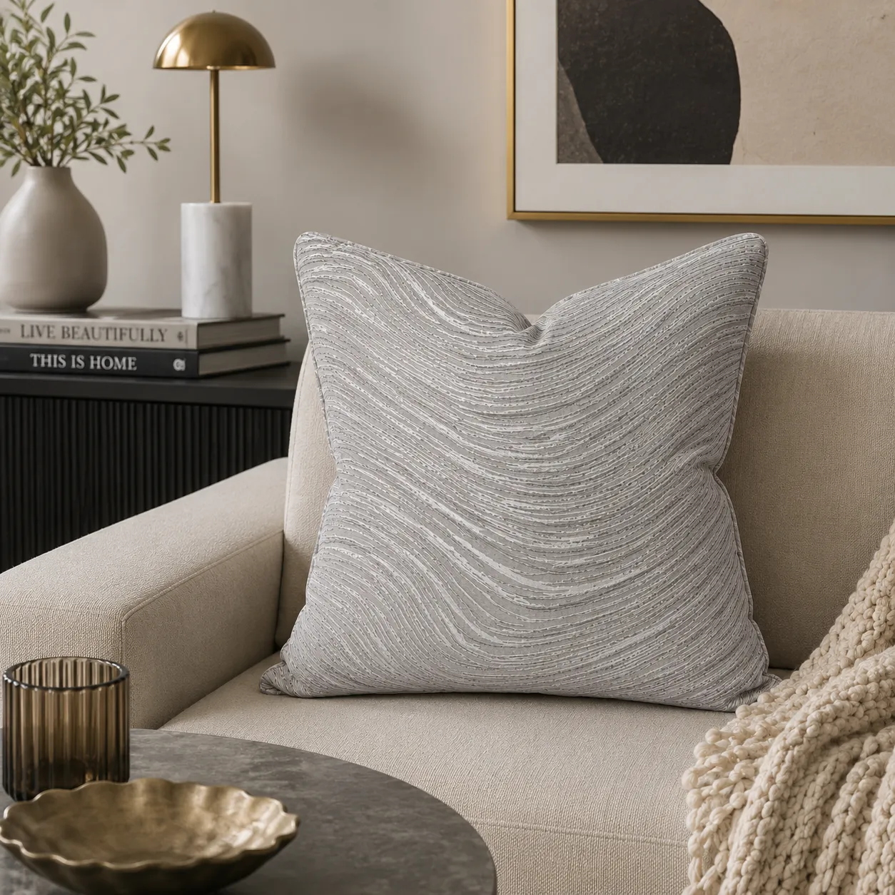 Cojín ondas metalizadas, Gris (45*45cm)