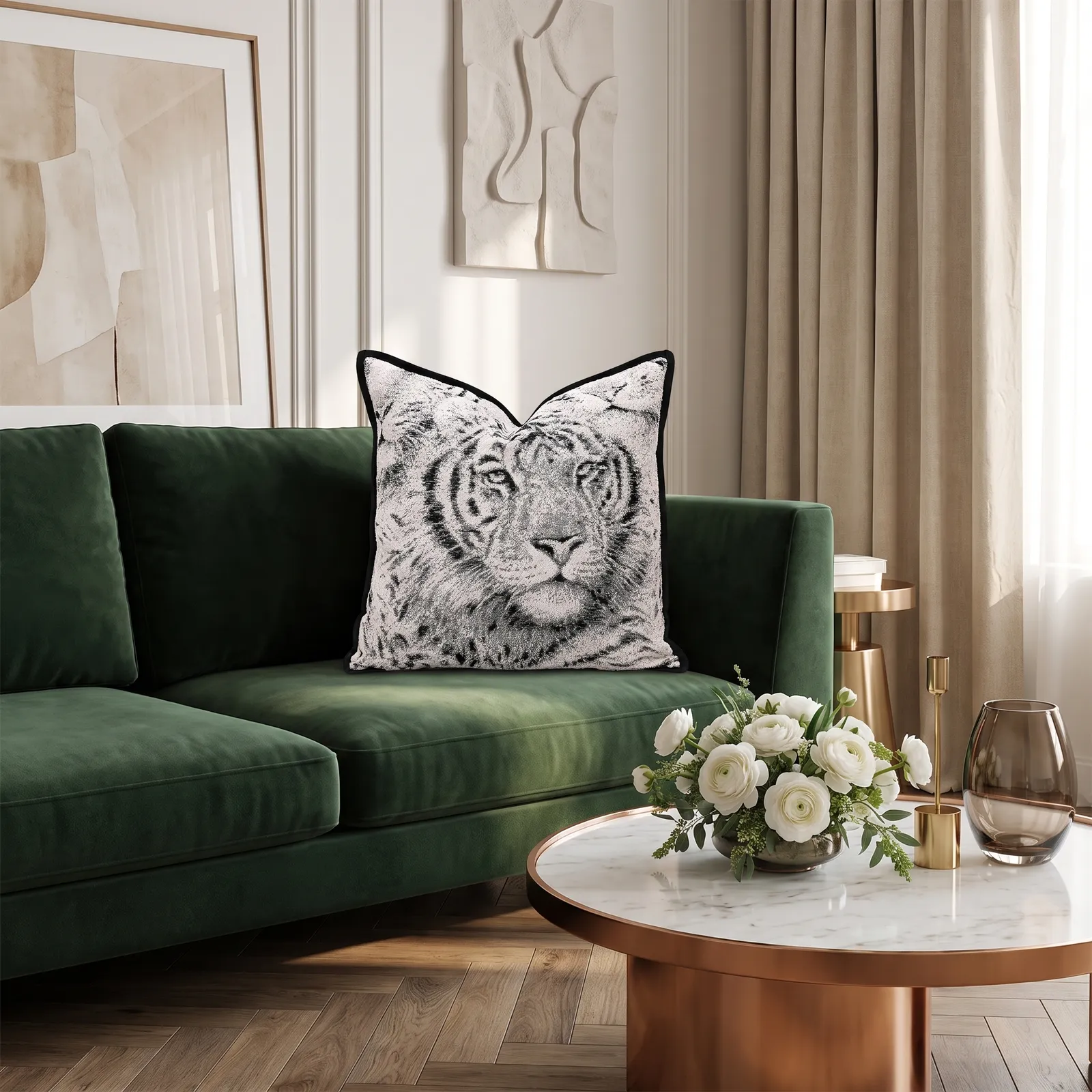 Cojín tela Jacquard león, Negro y gris (45*45cm)