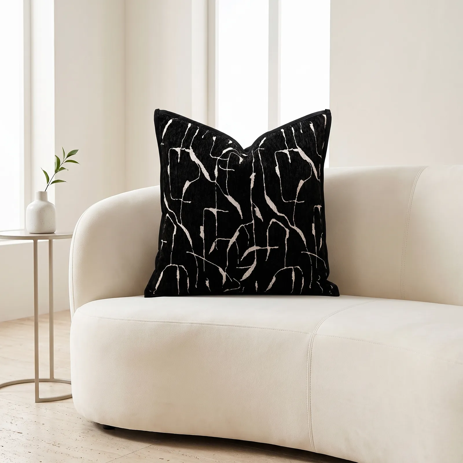 Cojín tela Jacquard abstracto, Negro (45*45cm)