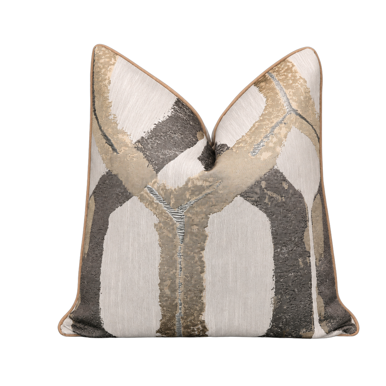 Cojín tela Jacquard abstracto, Beige y marrón (45*45cm)