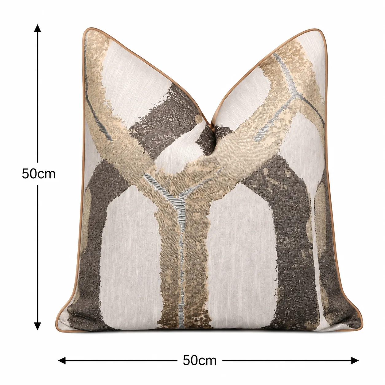 Cojín tela Jacquard abstracto, Beige y marrón (50*50cm)