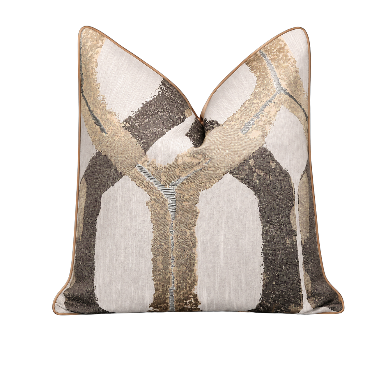 Cojín tela Jacquard abstracto, Beige y marrón (50*50cm)