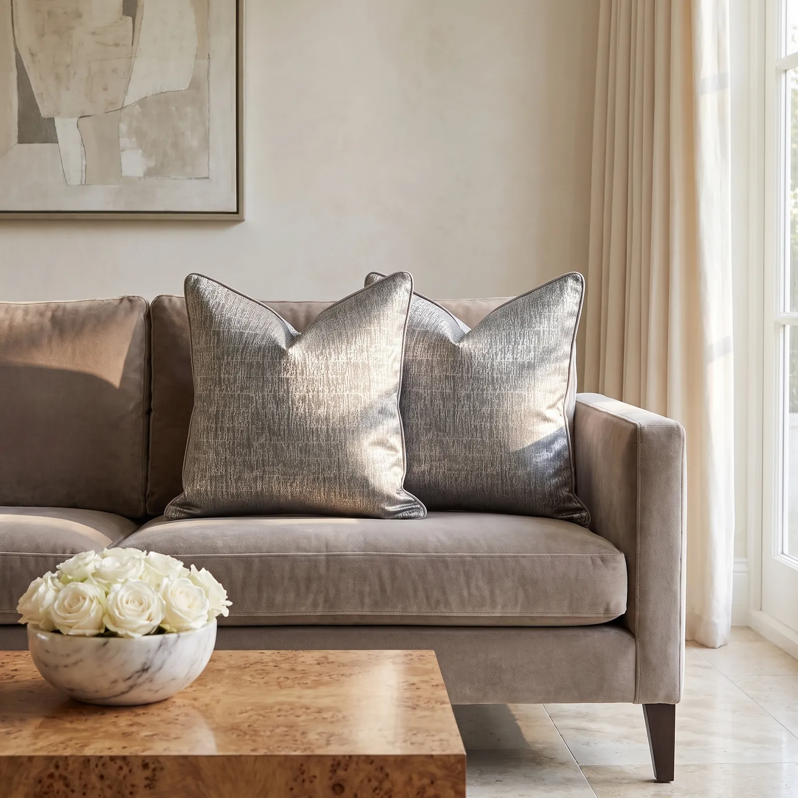 Cojín tela Jacquard liso, Metalizado (50*50cm)
