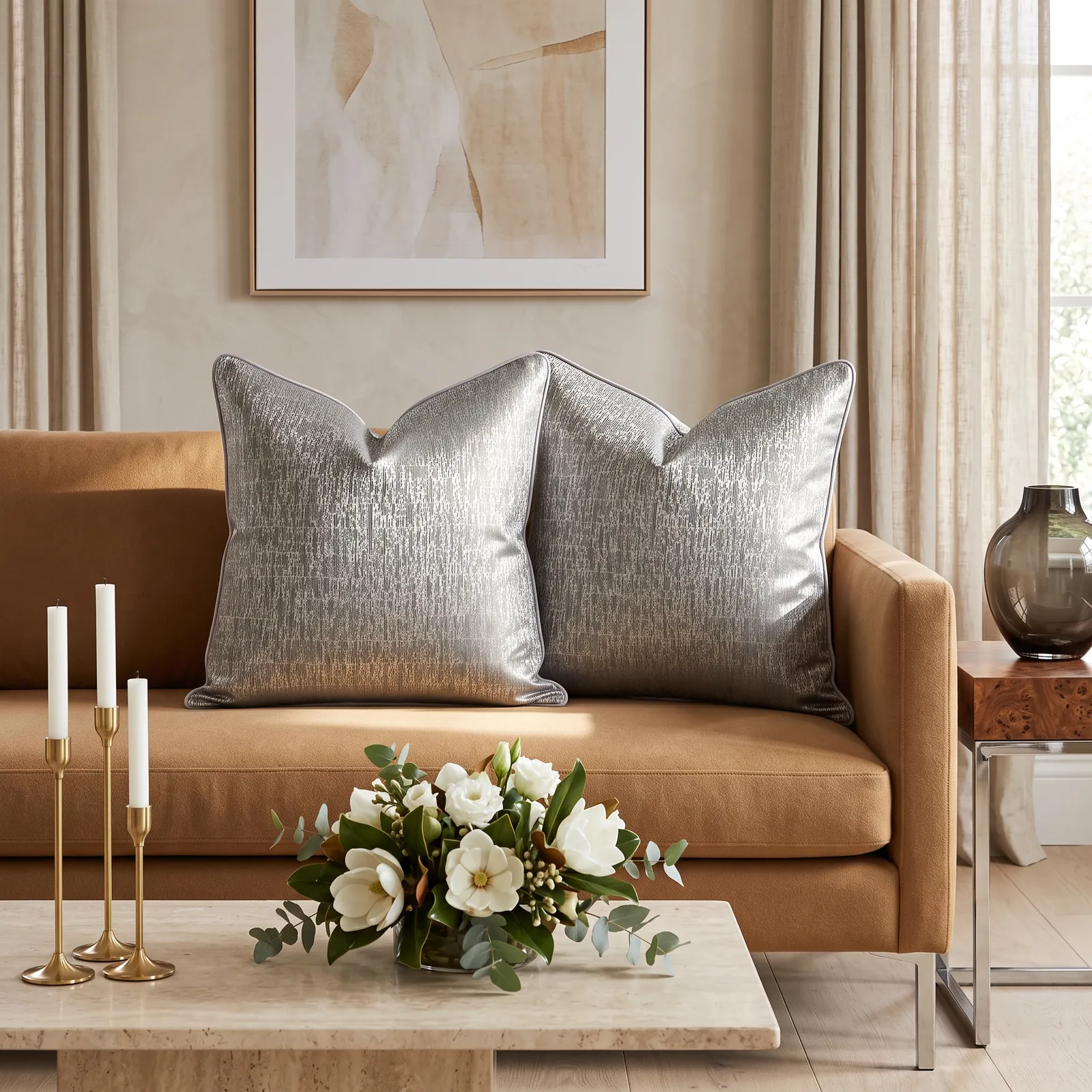 Cojín tela Jacquard liso, Metalizado (60*60cm)