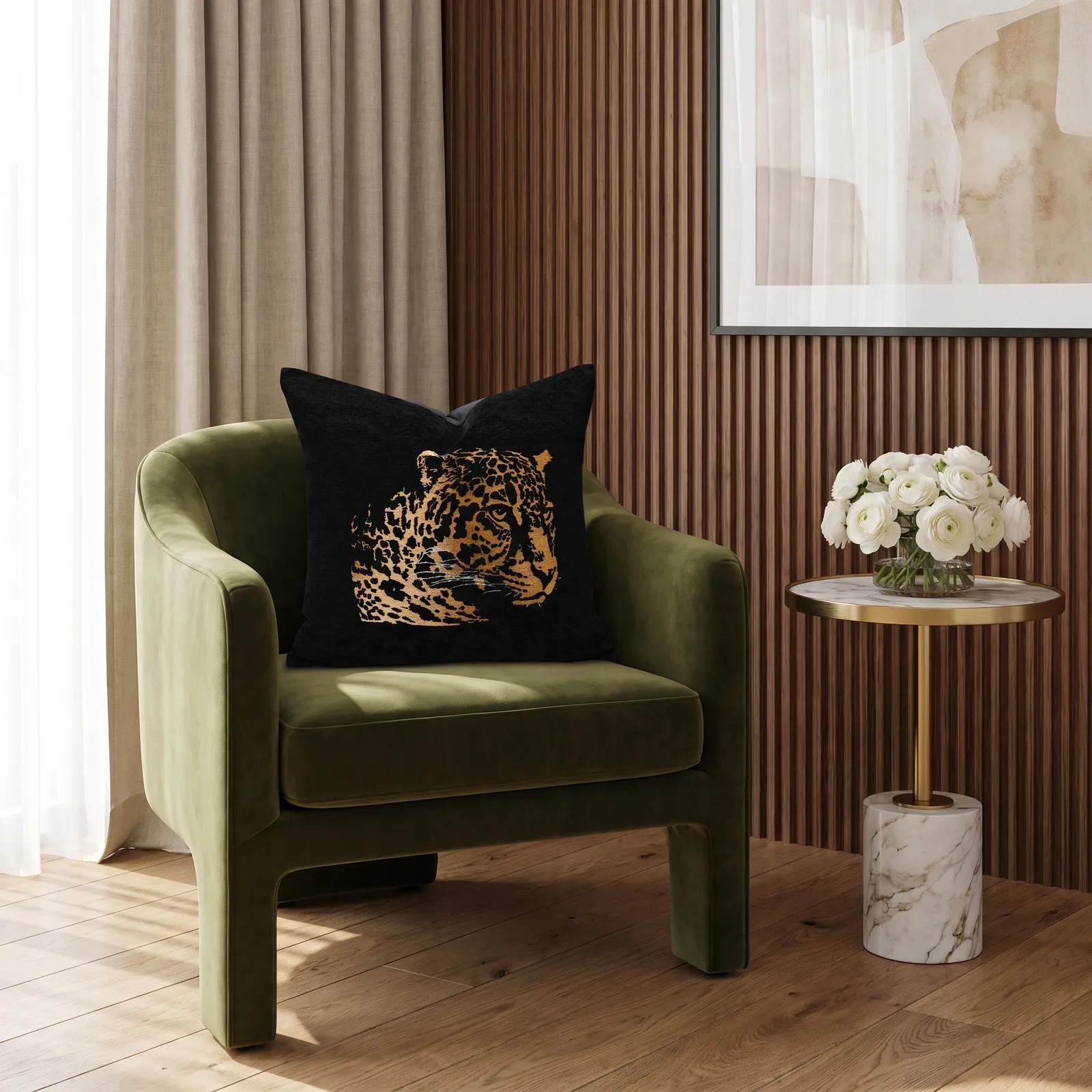 Cojín tela Jacquard tigre, Negro y dorado (45*45cm)