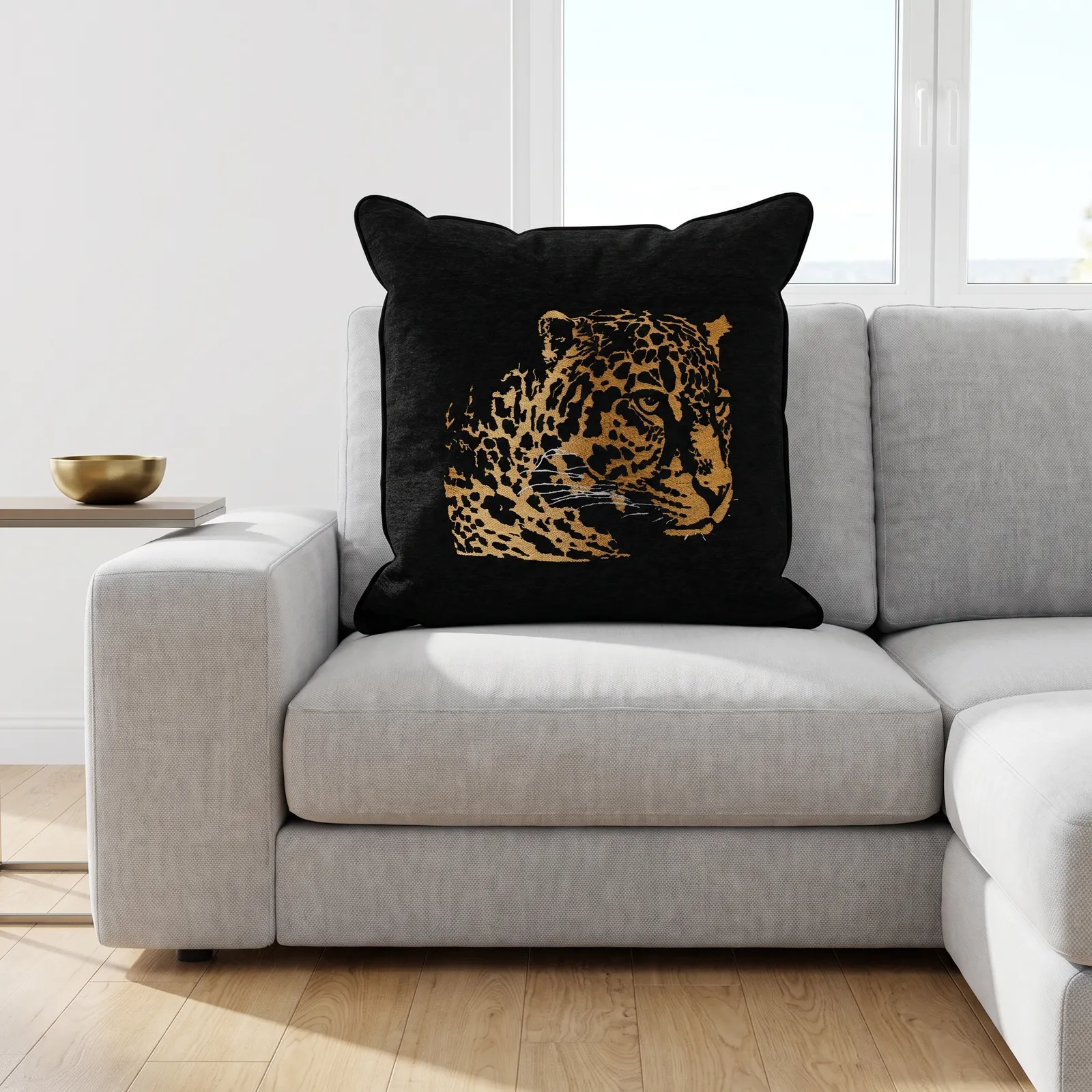 Cojín tela Jacquard tigre, Negro y dorado (45*45cm)