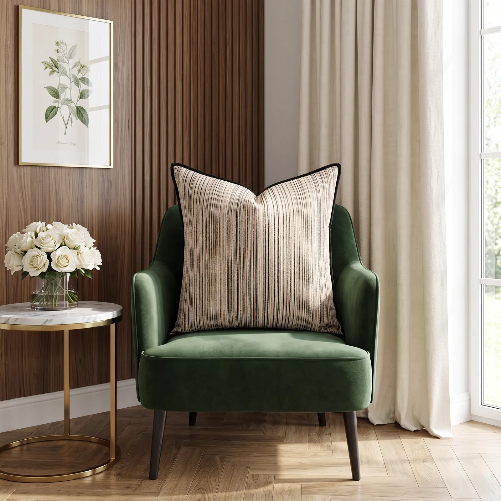Cojín tela Jacquard lineal, Beige y negro (45*45cm)