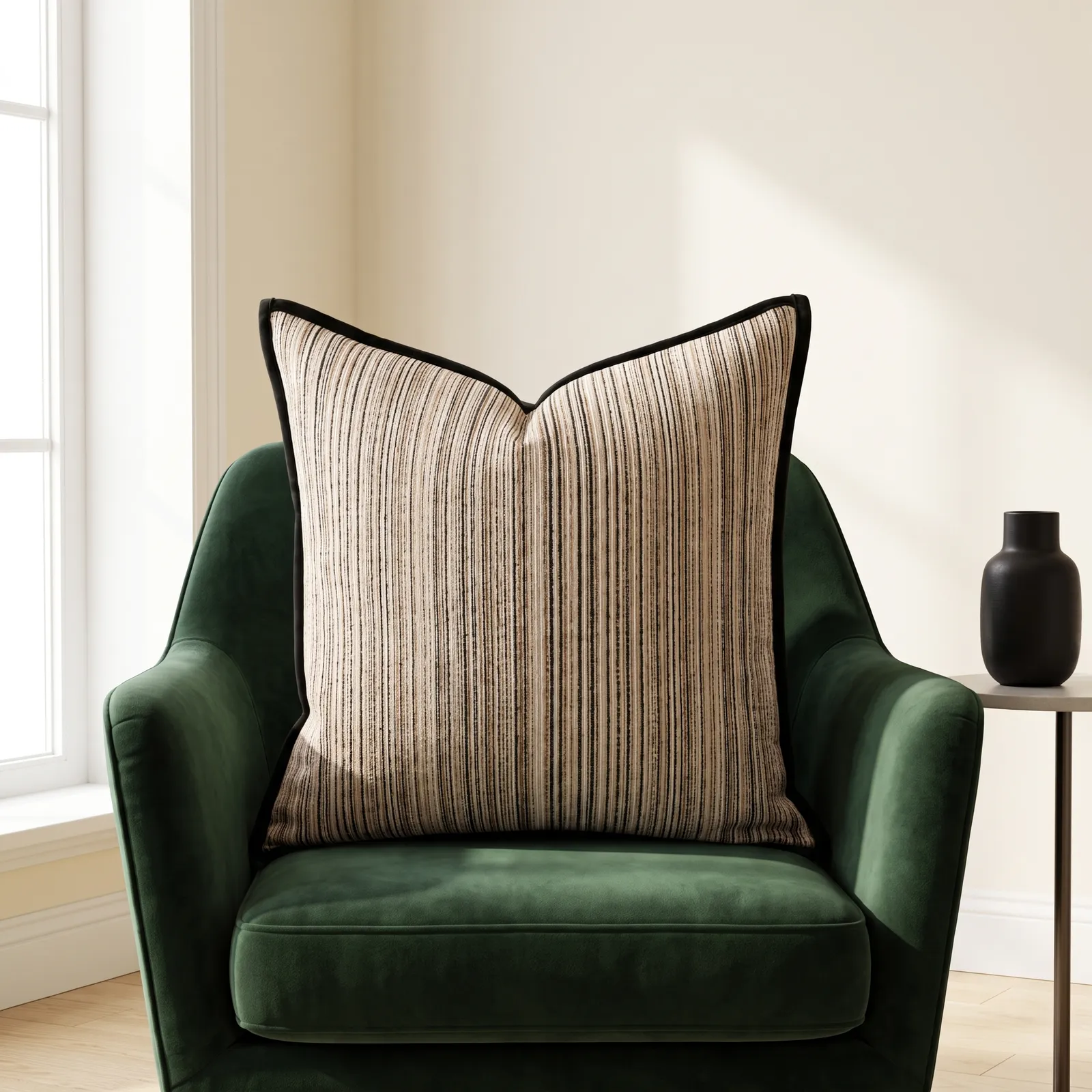 Cojín tela Jacquard lineal, Beige y negro (45*45cm)