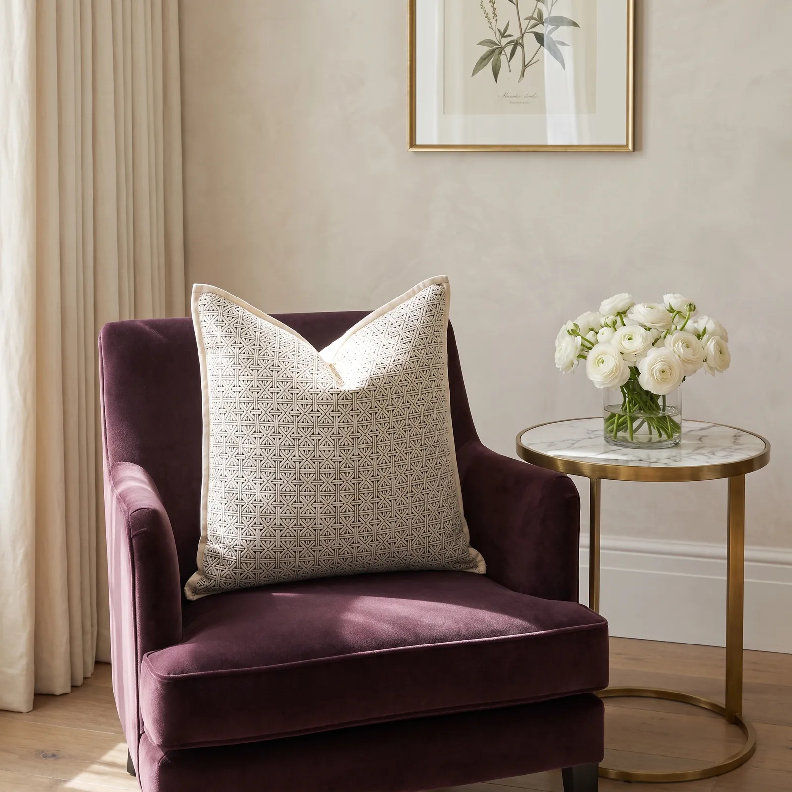 Cojín tela Jacquard geométrico, Beige (45*45cm)