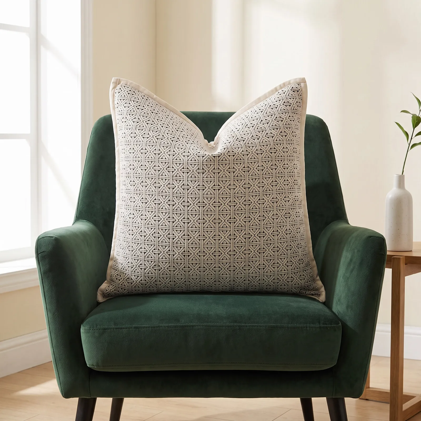 Cojín tela Jacquard geométrico, Beige (45*45cm)