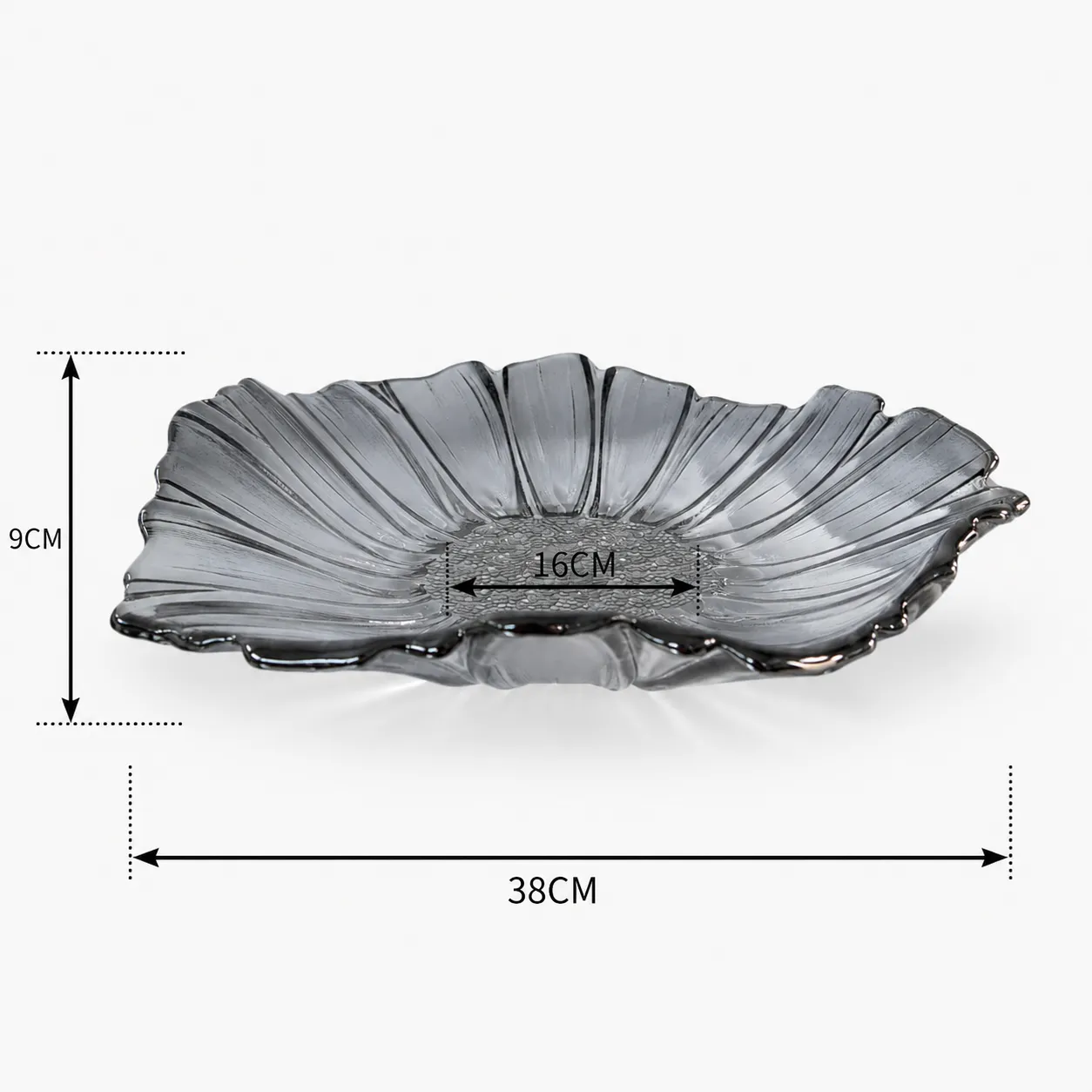 Bandeja de cristal de Murano girasol grande, Humo (38*9cm)