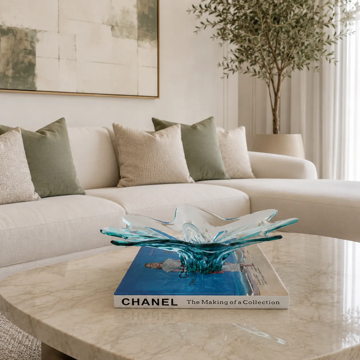 Bandeja de cristal de Murano alargada, Azul (20*11*36cm)