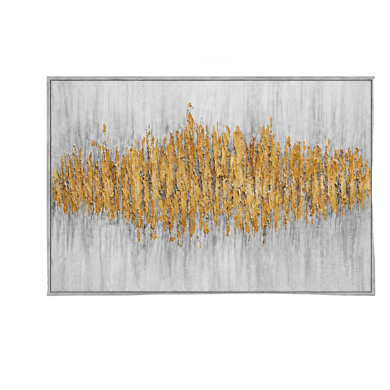 Cuadro abstracto horizontal pinceladas doradas, pintura de óleo hecho a mano, Gris (120*80cm)