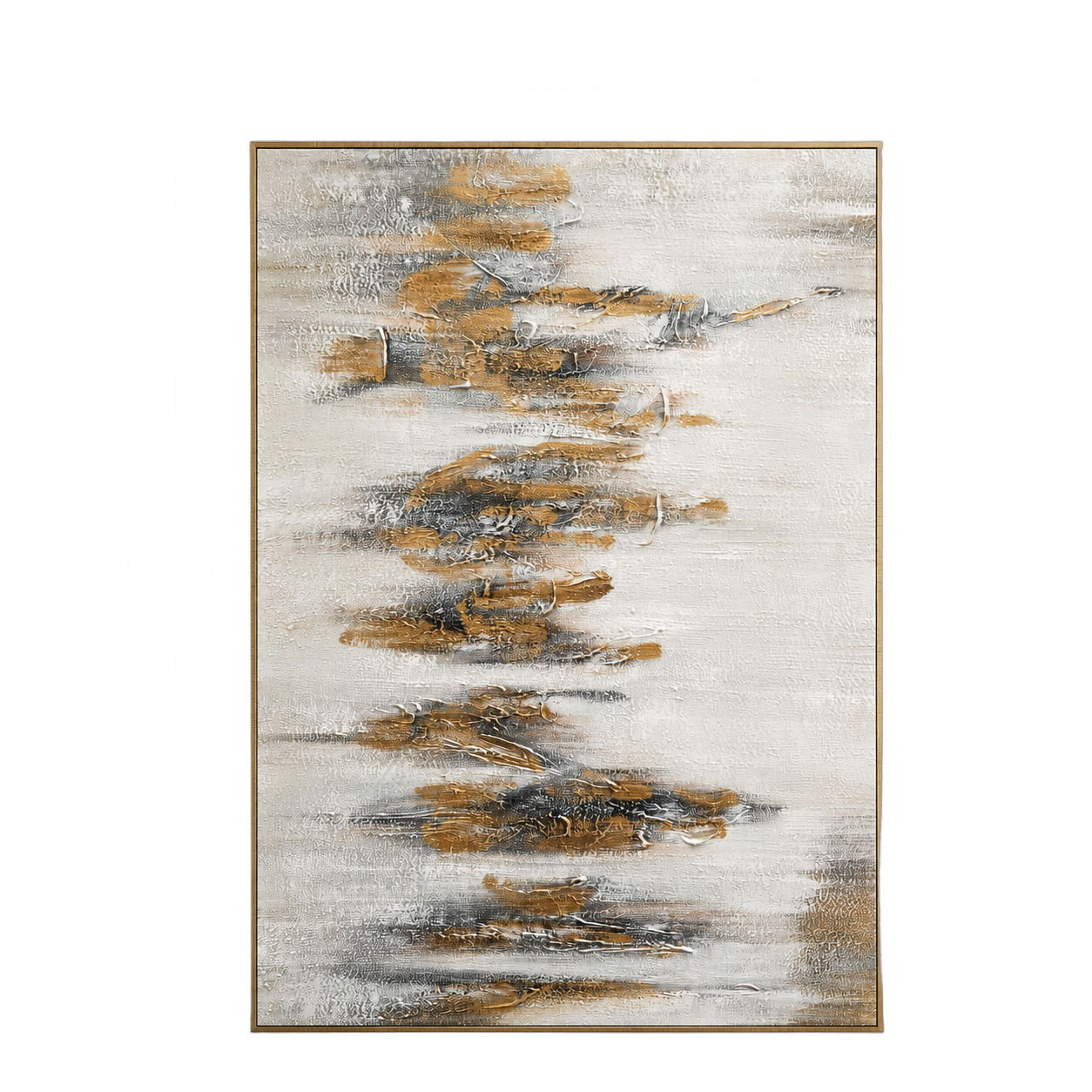 Cuadro individual con vetas abstractas doradas con marco, pintura de óleo hecho a mano, Hueso (80*120cm)