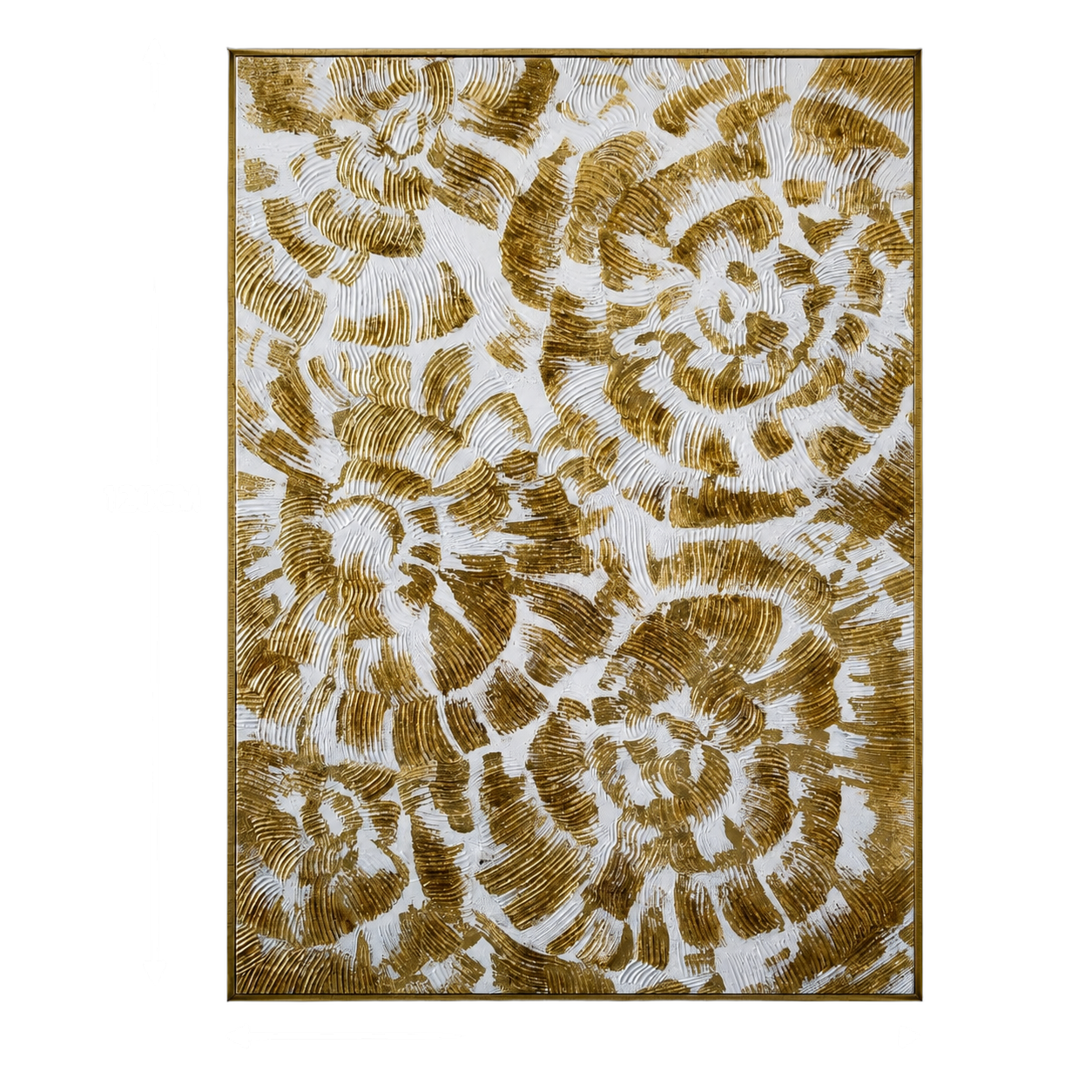 Cuadro abstracto floral en relieve dorado, pintura de óleo hecho a mano, Blanco (80*120cm)