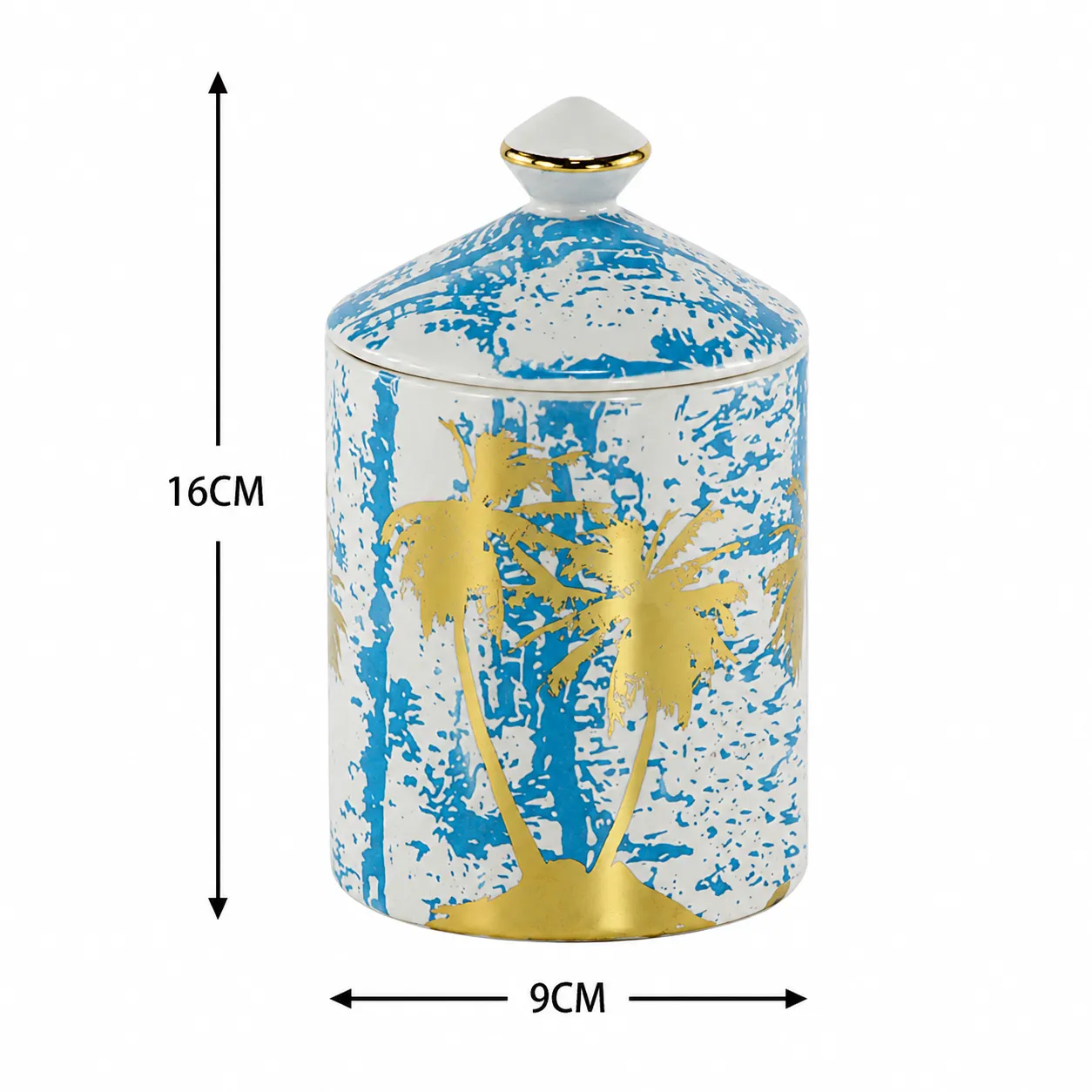 Vela aromática jazmín palmera dorada, Celeste y dorado (9*16cm)