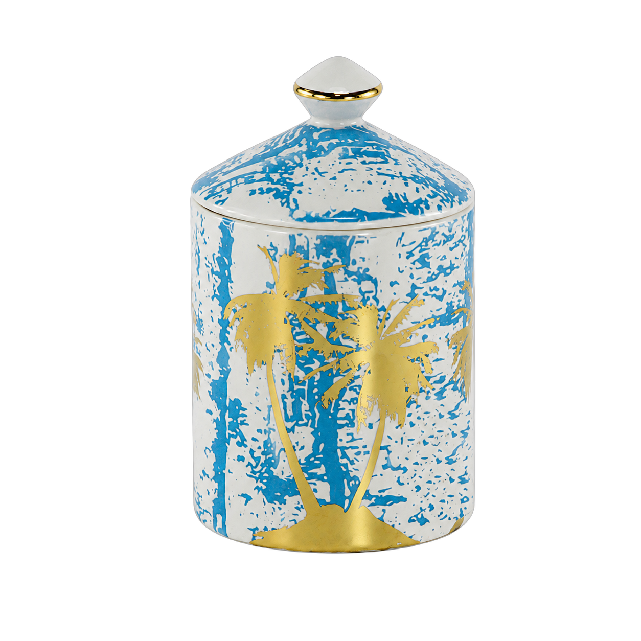 Vela aromática jazmín palmera dorada, Celeste y dorado (9*16cm)