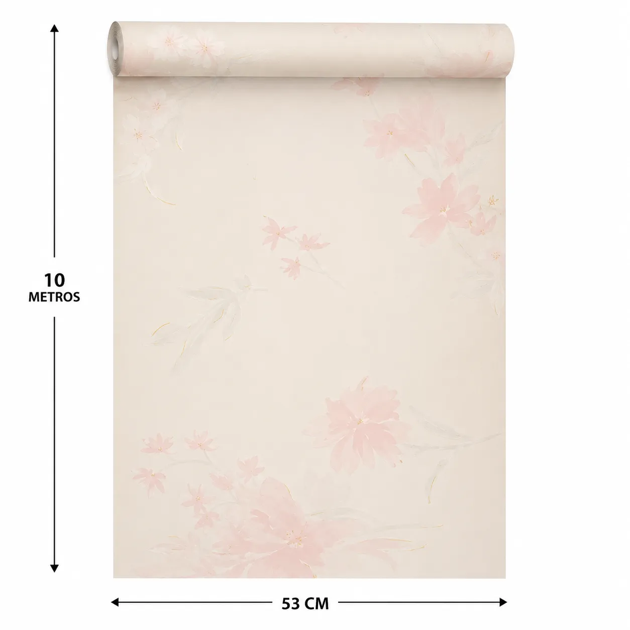 Papel tapiz floral delicado, Beige y rosado (053*10M)