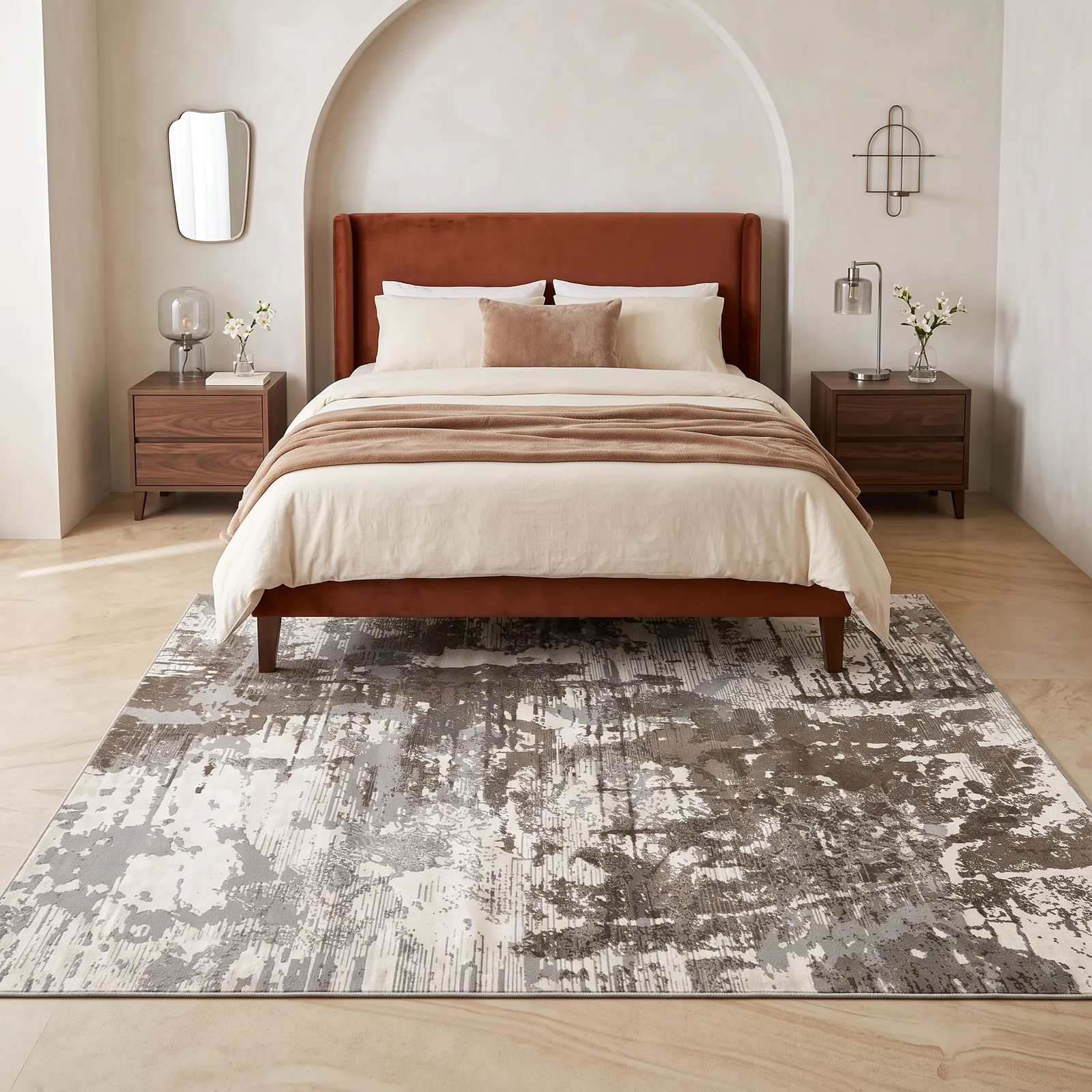Alfombra abstracta Ireland, Café y hueso, grosor 2 cm, reverso de yute (160*230cm)