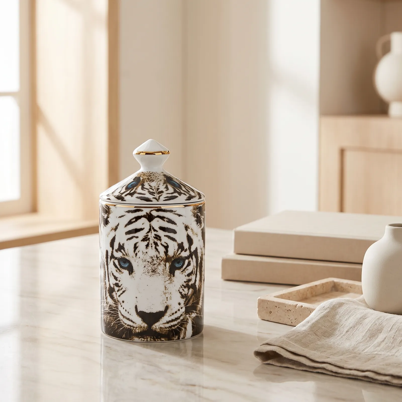 Vela aromática canela tigre, Blanco y café (9*16cm)