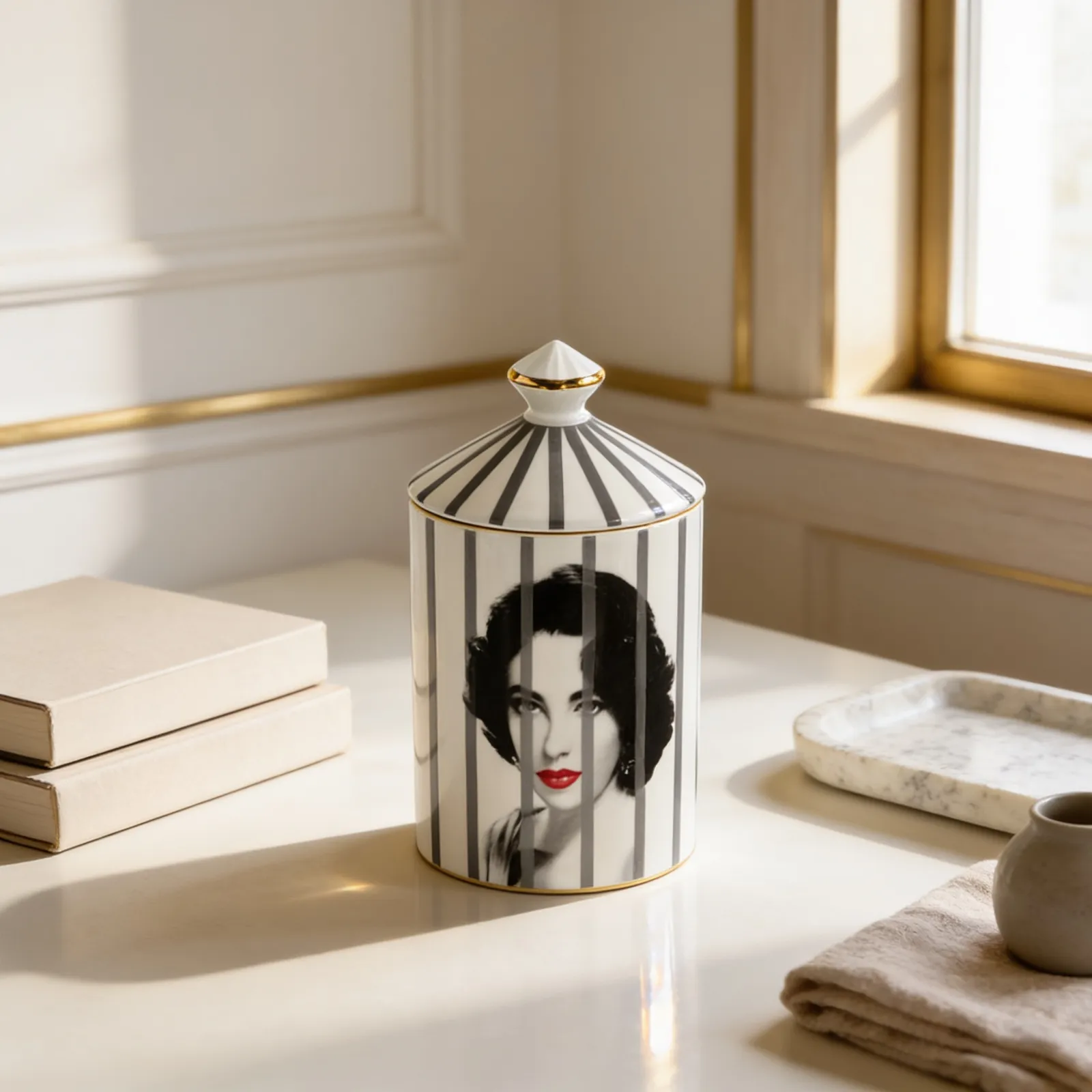 Vela aromática vainilla rostro retro rayado, Blanco y negro (9*16cm)