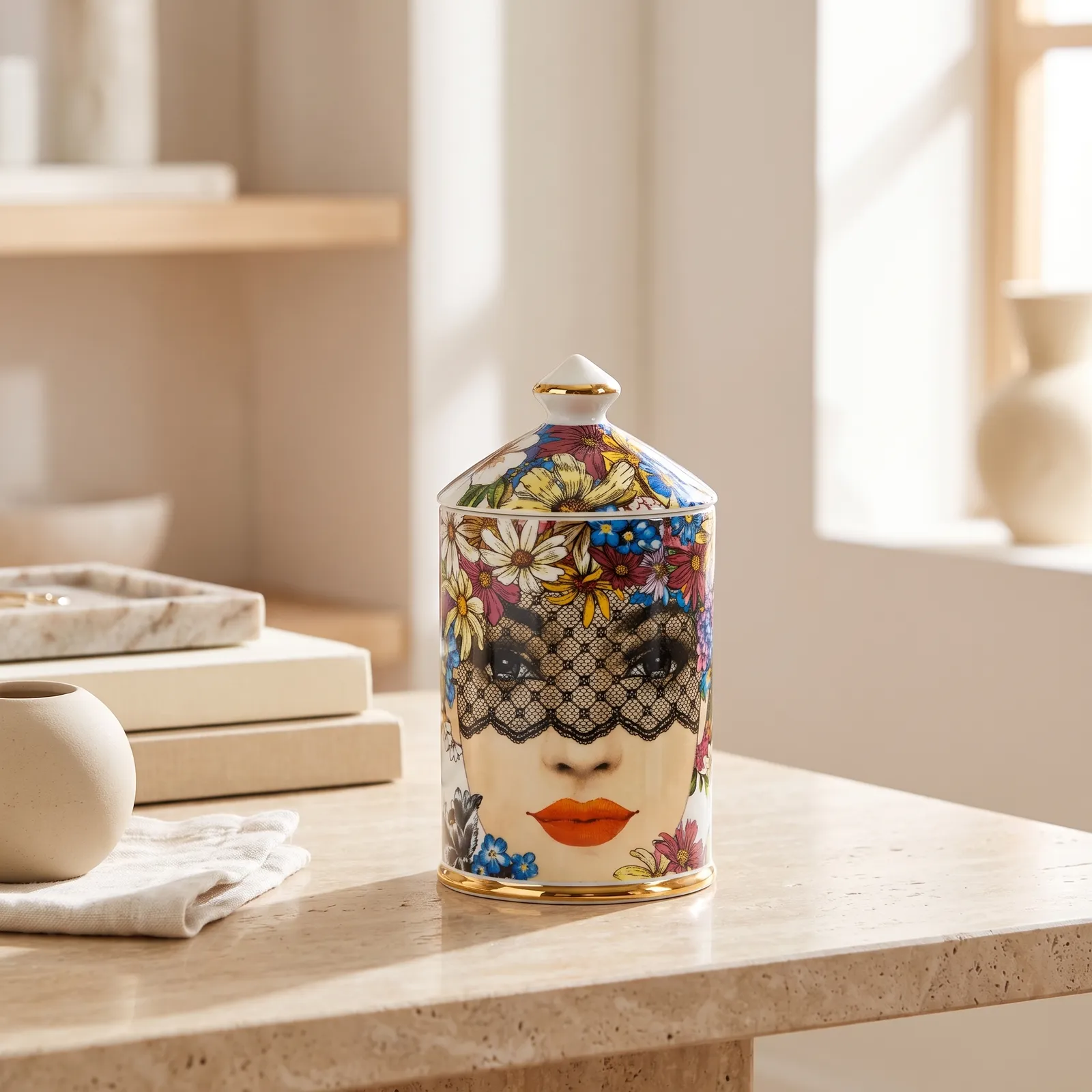 Vela aromática vainilla rostro con encaje, Multicolor (9*16cm)