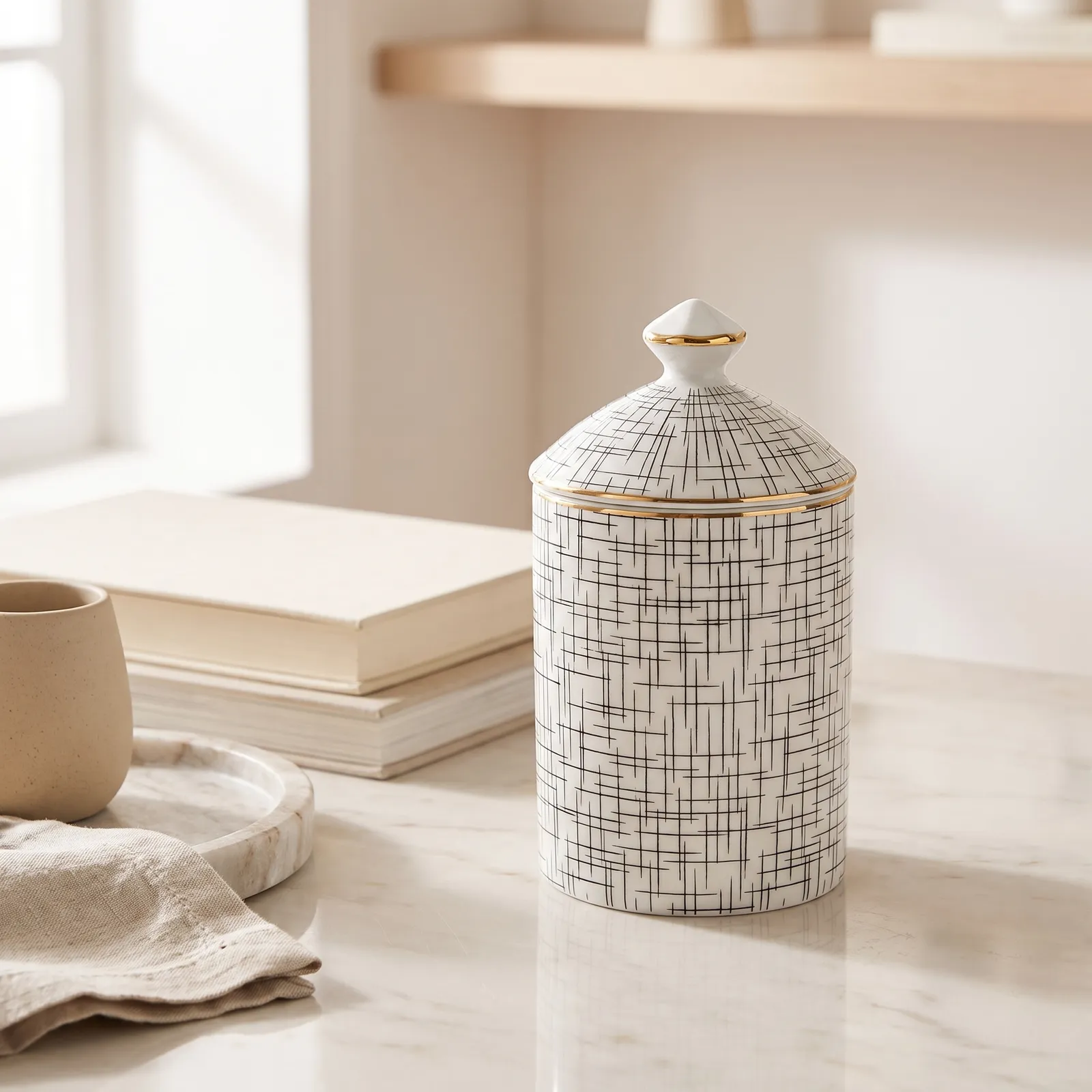 Vela aromática chocolate cuadrícula, Blanco y beige (9*16cm)