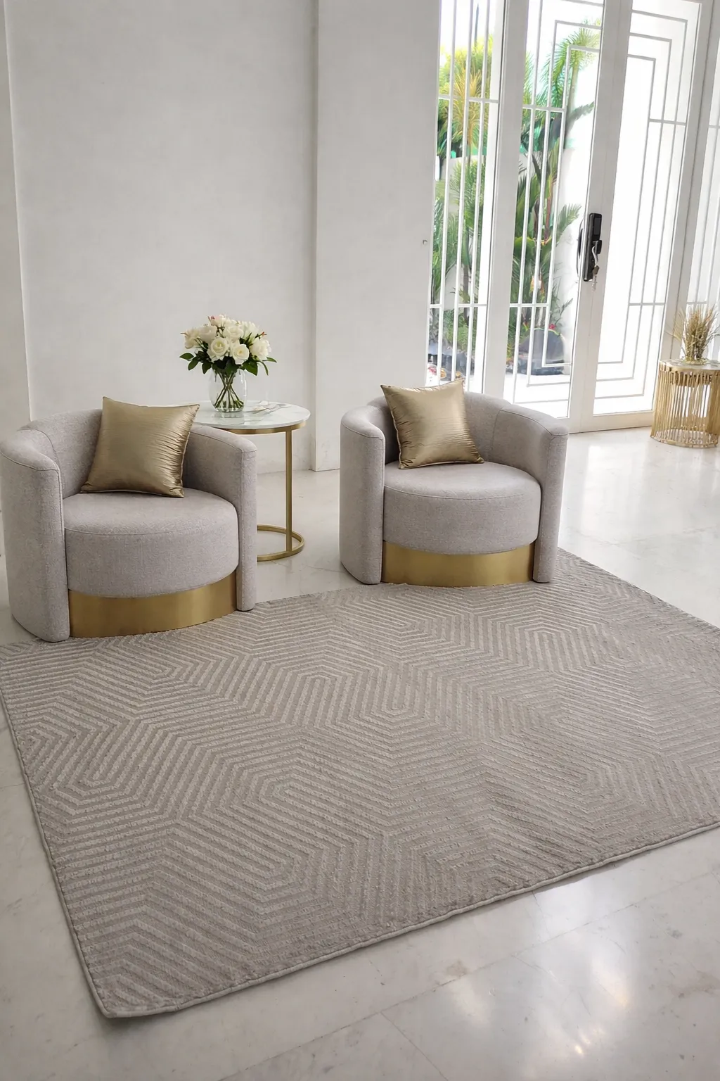 Alfombra geométrica minimalista, Hueso, grosor 2 cm, reverso de yute (160*230cm)