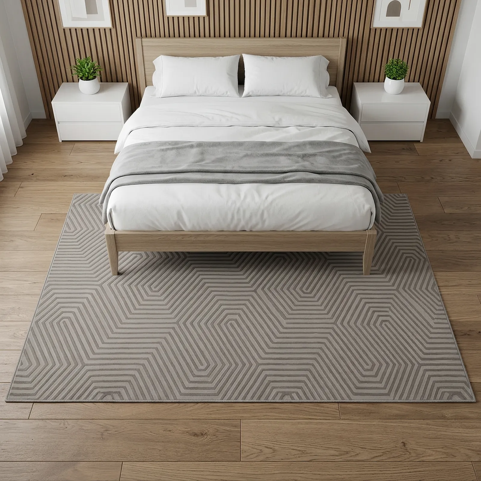 Alfombra geométrica minimalista, Hueso, grosor 2 cm, reverso de yute (160*230cm)