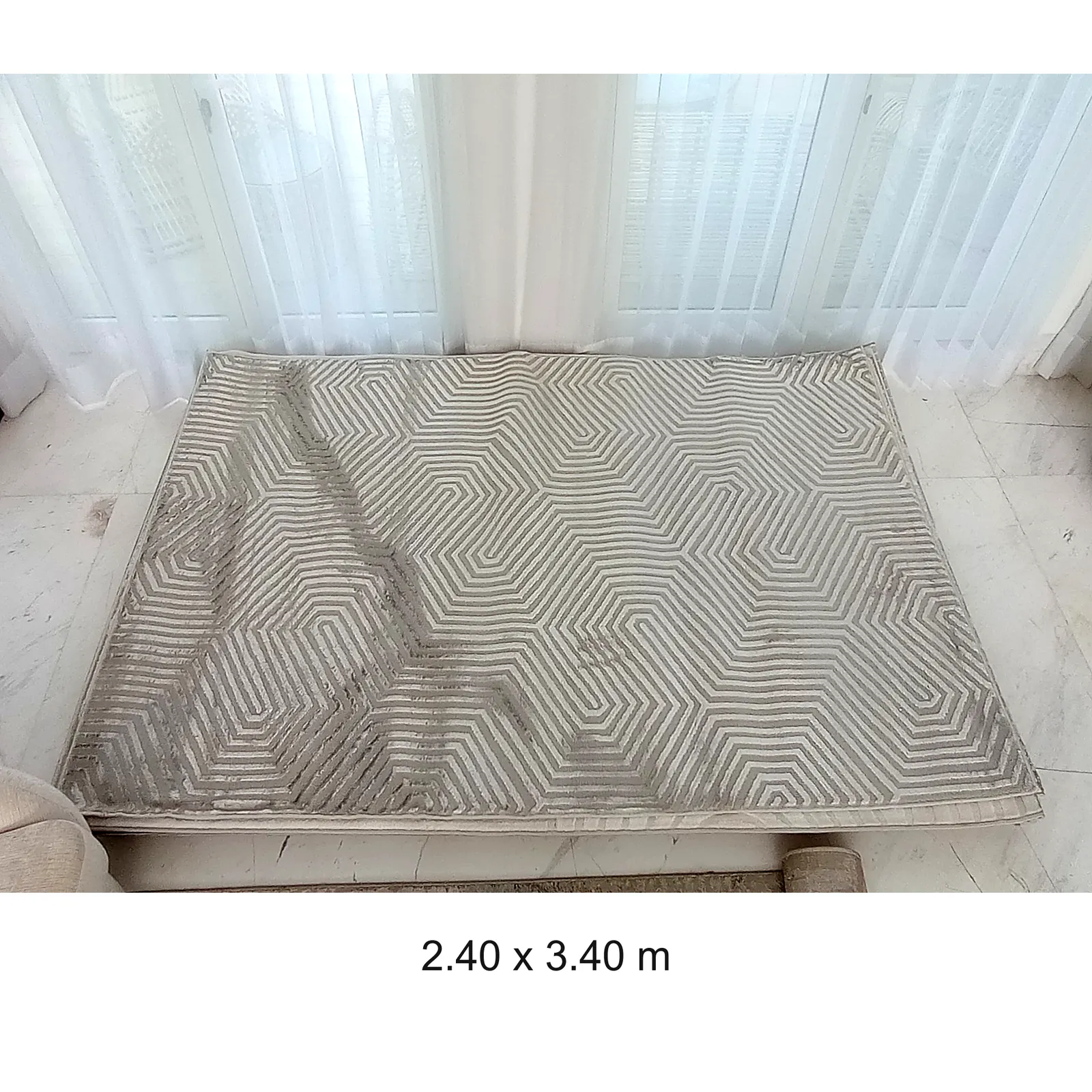 Alfombra Cloud Trail Geométrica XL, Hueso, grosor 2 cm, reverso de yute (240*340cm)