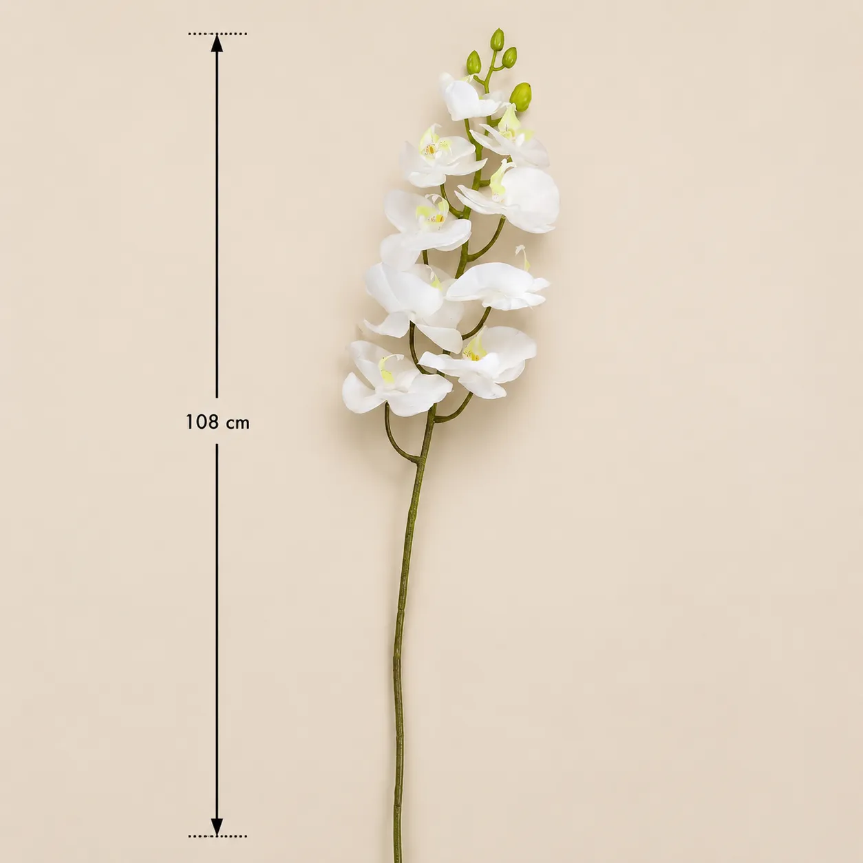 Ramo individual de orquídea artificial real al tacto blanco (108cm)