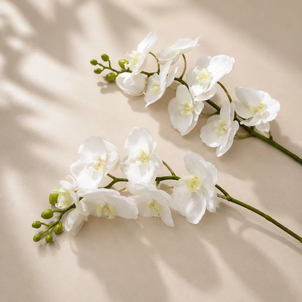 Ramo individual de orquídea artificial real al tacto blanco (108cm)