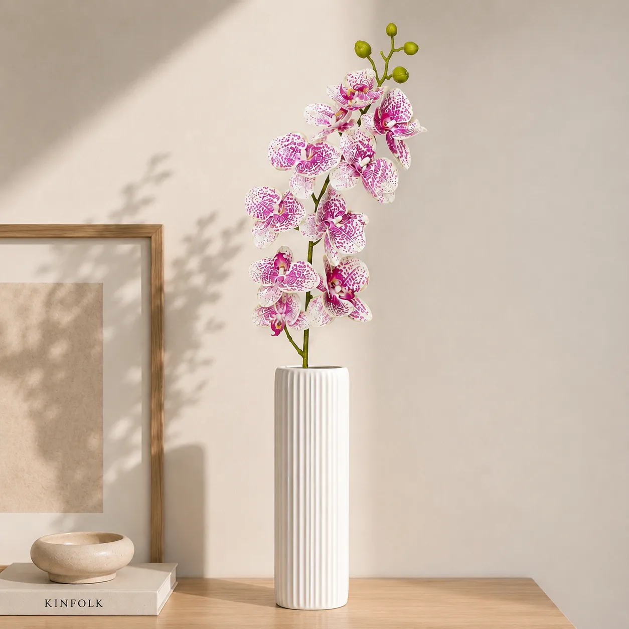 Ramo individual de orquídea artificial real al tacto jaspeado 1 (108cm)