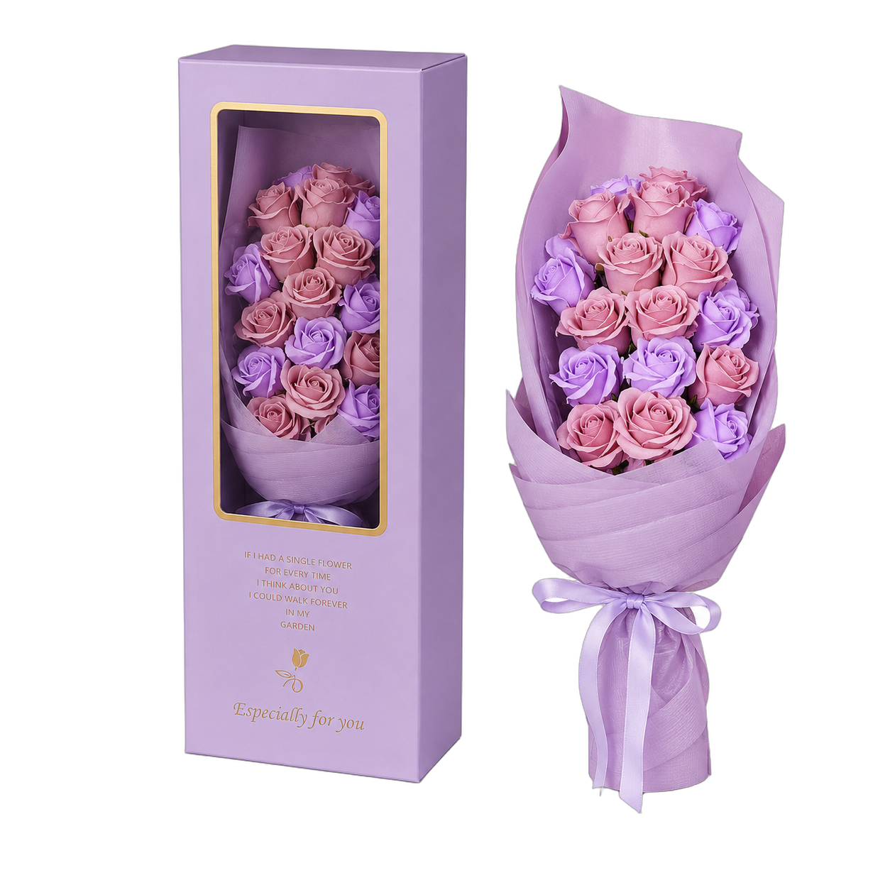 Bouquet de jabón en caja alta, Lila (20*12*60cm)