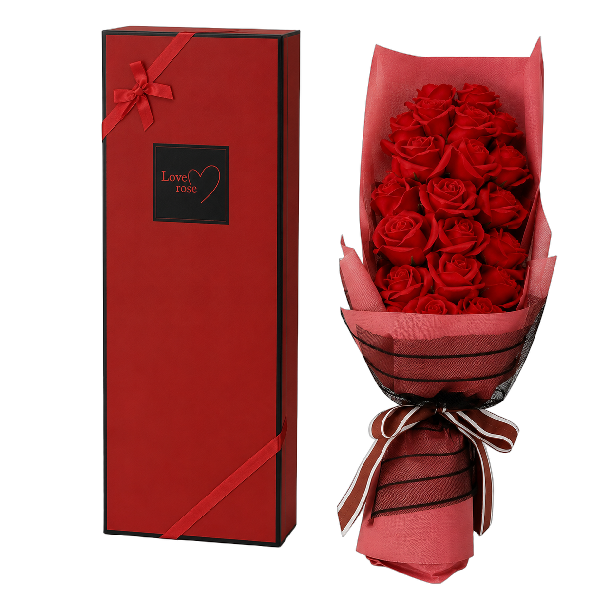 Bouquet de jabón en caja alta, Rojo (20*12*60cm)