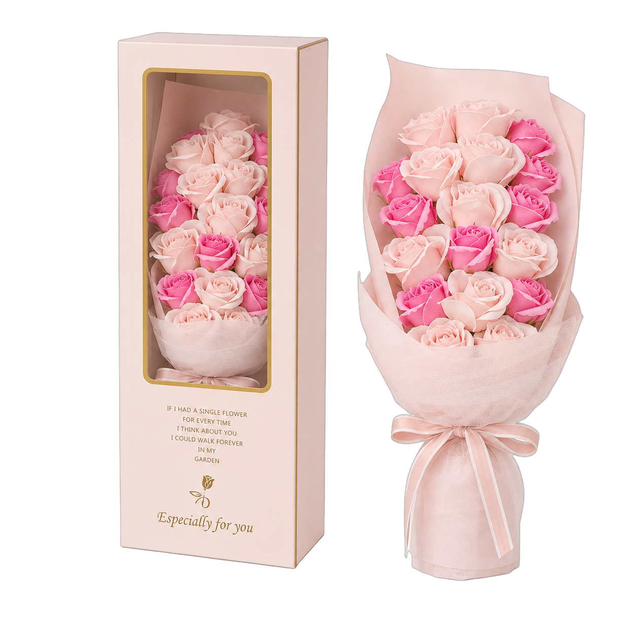 Bouquet de jabón en caja alta, Rosado (20*12*60cm)