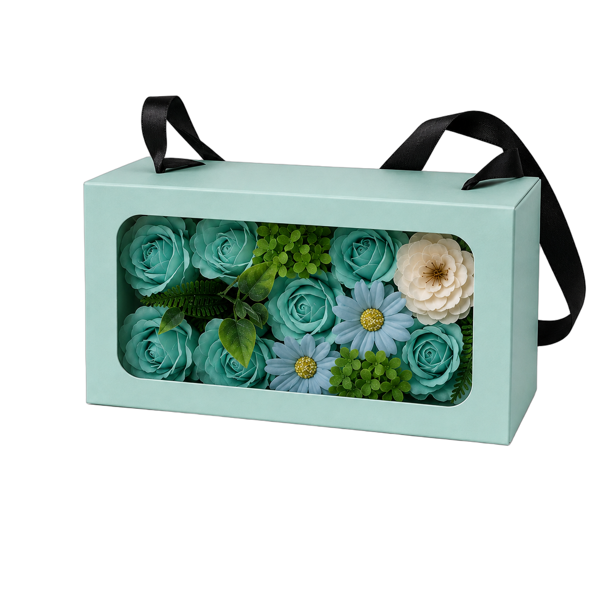 Bouquet de jabón en caja, Celeste (20*13*10cm)
