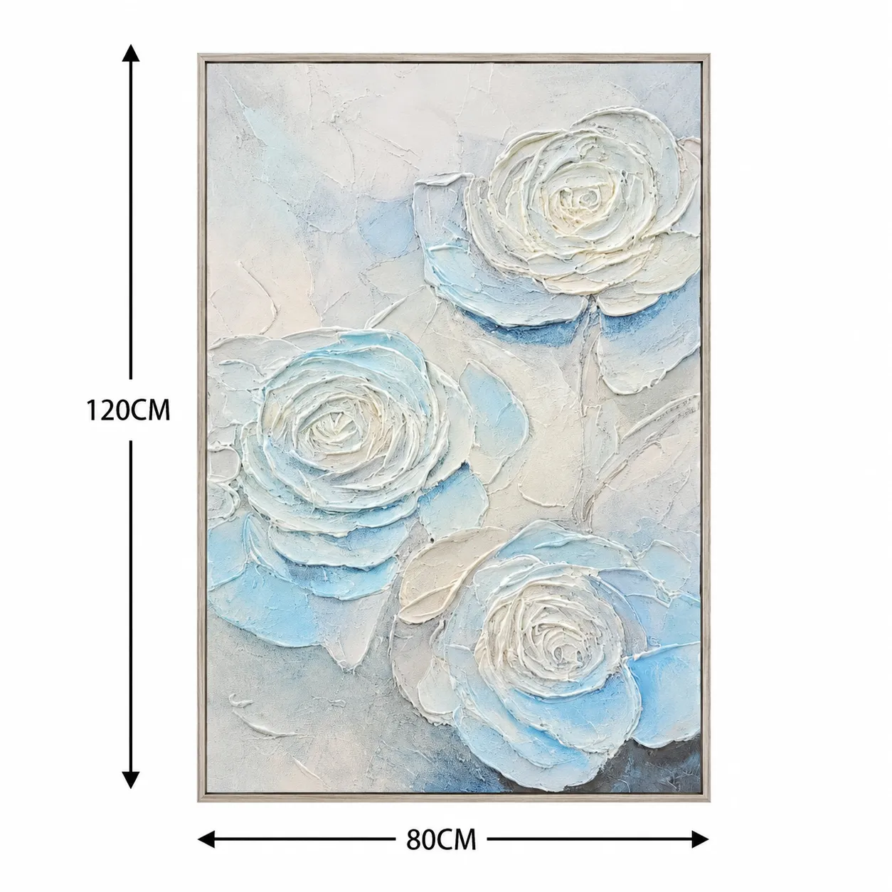 Cuadro abstracto rosas, pintura de óleo hecho a mano, Azul, beige y blanco (80*120cm)