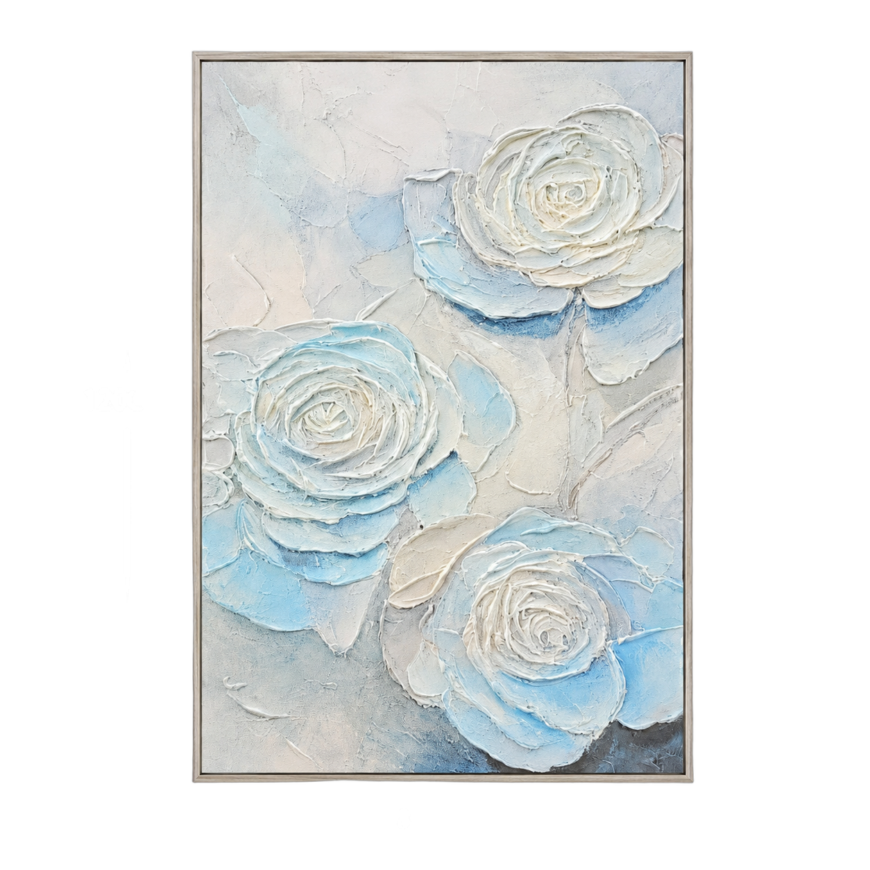 Cuadro abstracto rosas, pintura de óleo hecho a mano, Azul, beige y blanco (80*120cm)