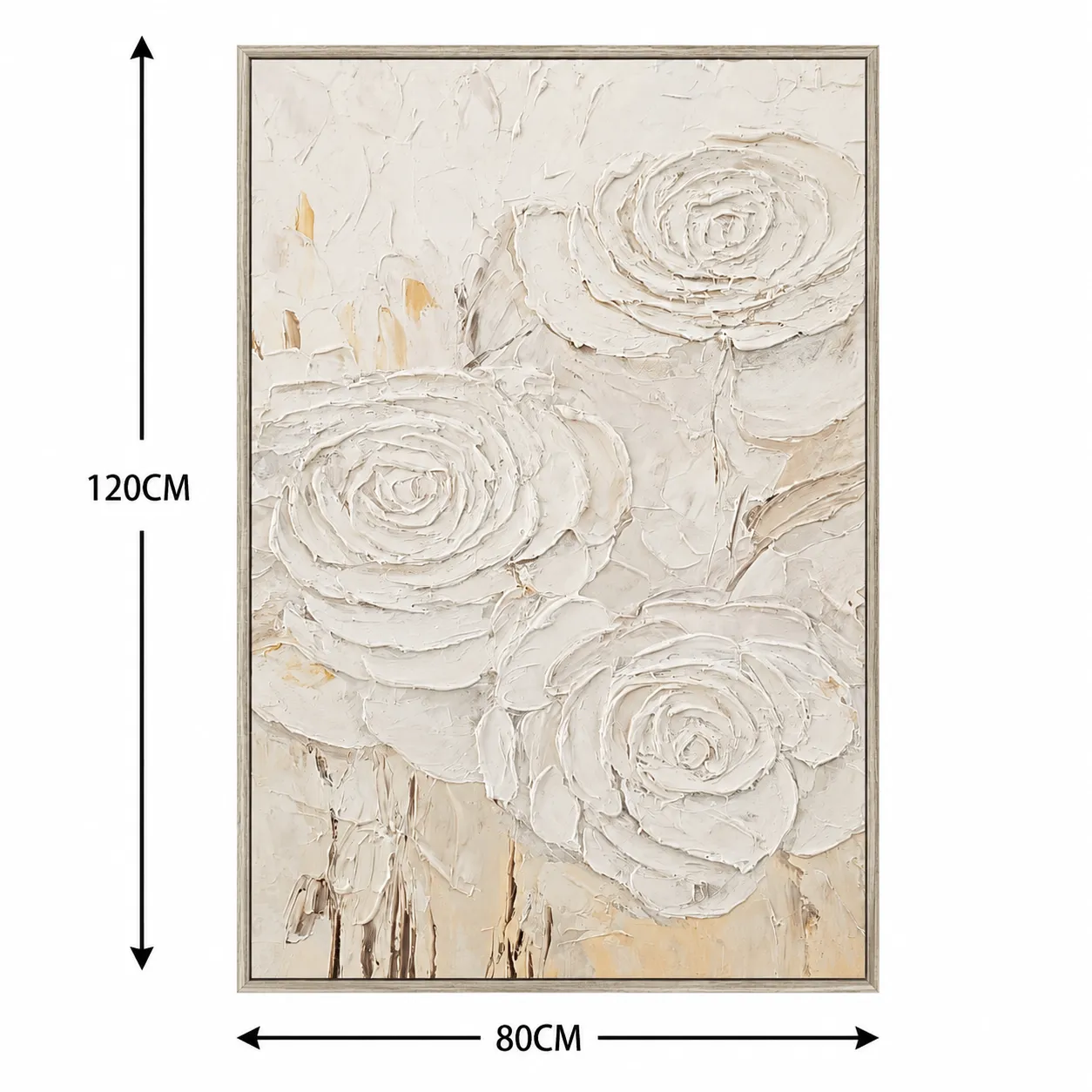 Cuadro abstracto rosas, pintura de óleo hecho a mano, Blanco (80*120cm)