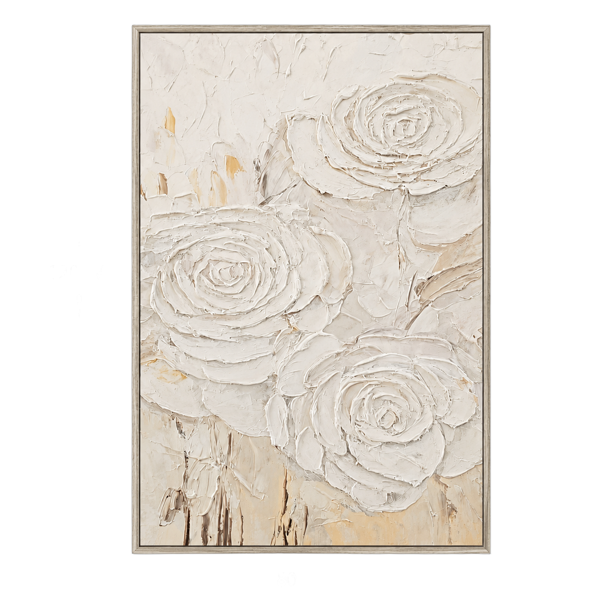 Cuadro abstracto rosas, pintura de óleo hecho a mano, Blanco (80*120cm)