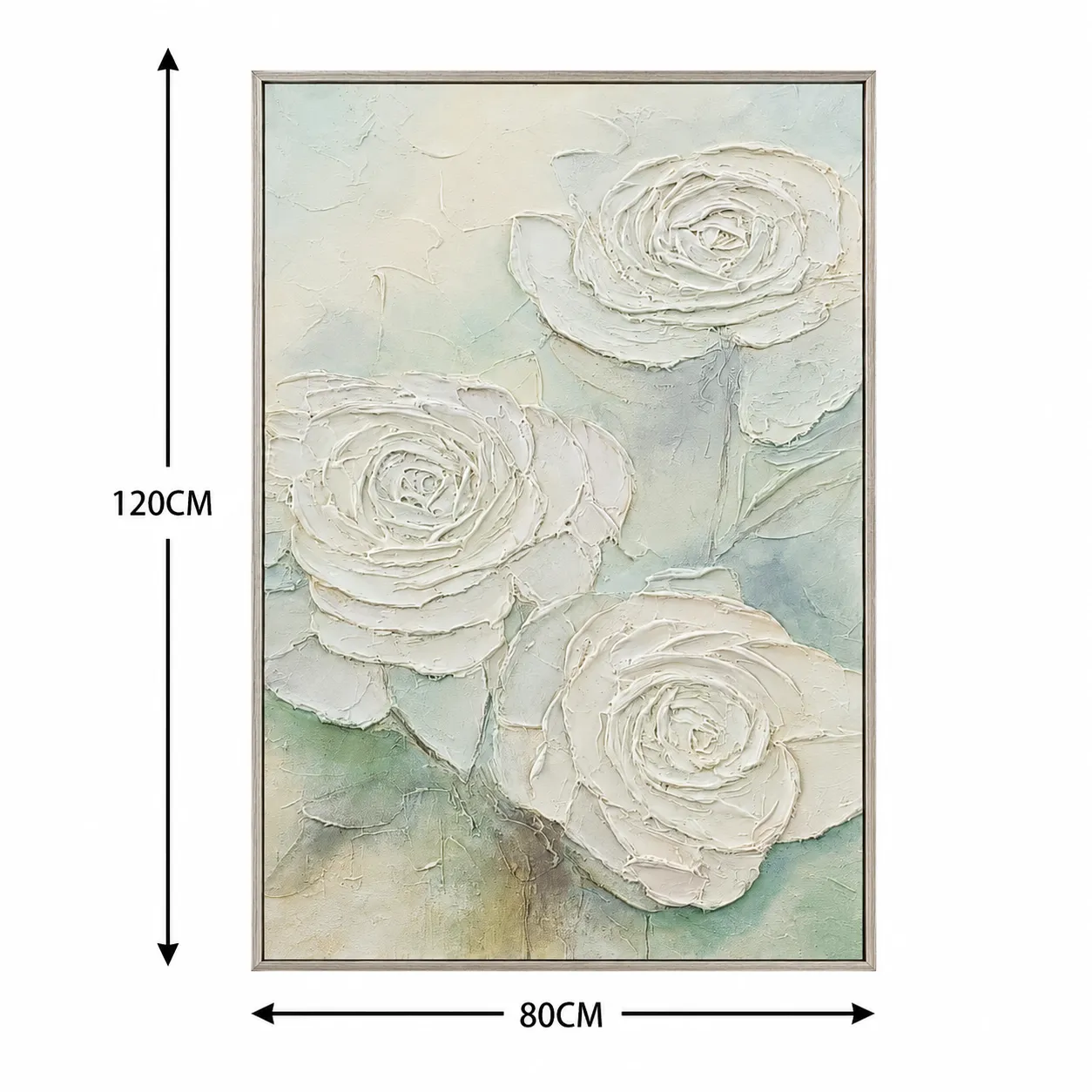 Cuadro abstracto rosas, pintura de óleo hecho a mano, Verde (80*120cm)