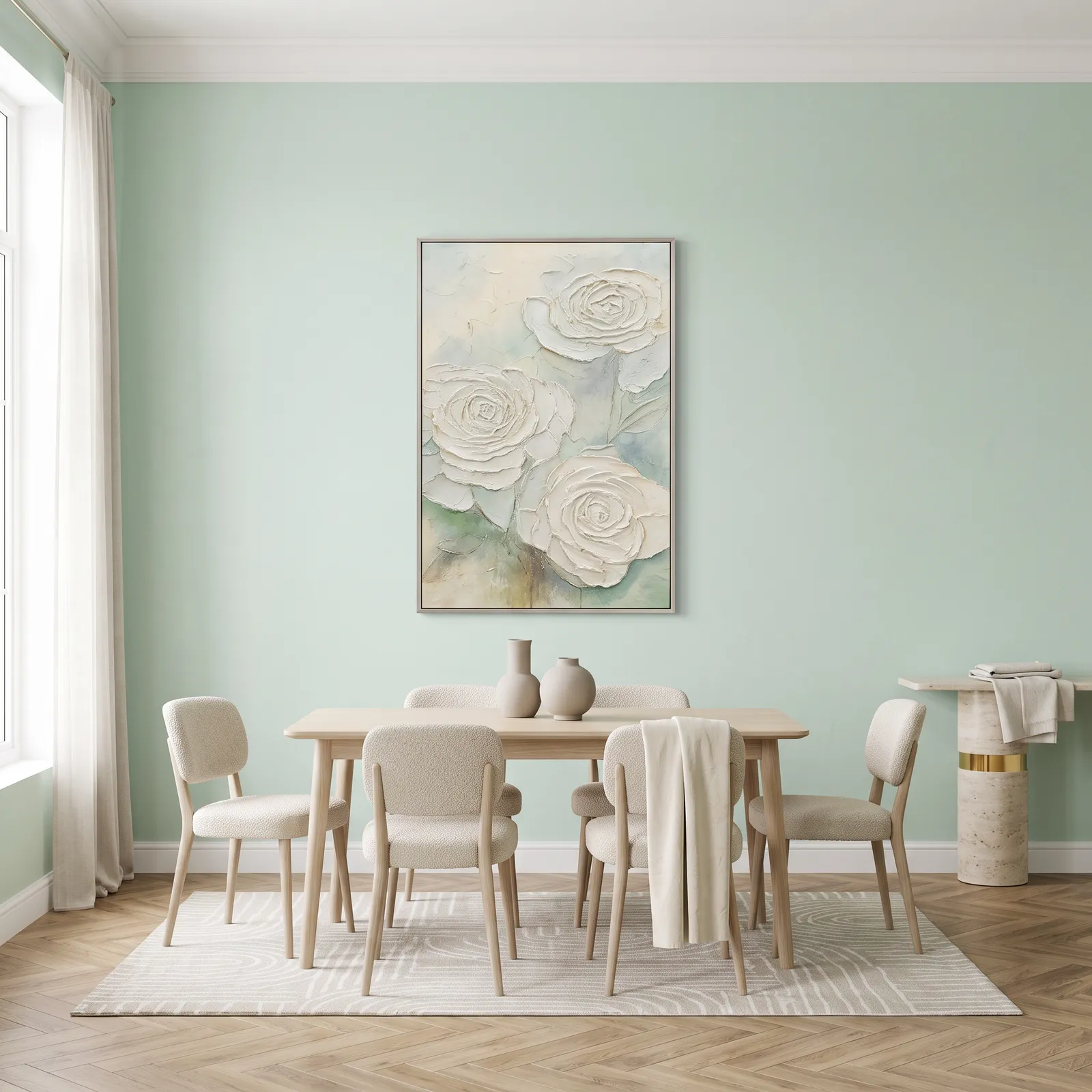 Cuadro abstracto rosas, pintura de óleo hecho a mano, Verde (80*120cm)