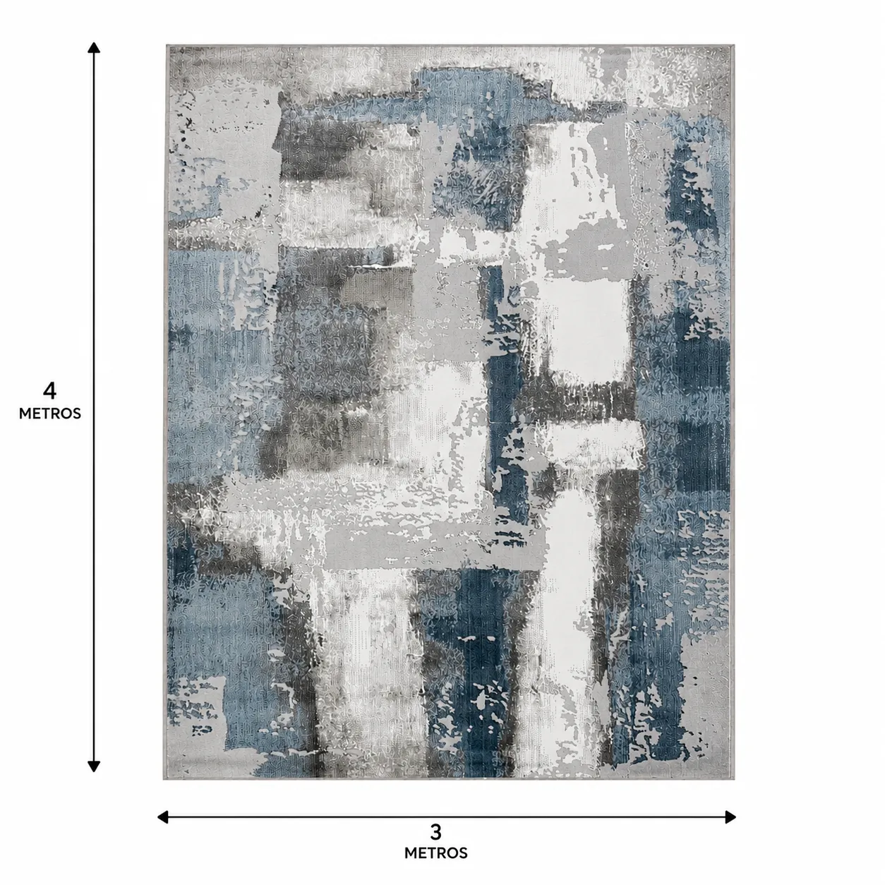Alfombra abstracta Kris extra grande, Azul y gris, grosor 2 cm, reverso de yute (300*400cm)